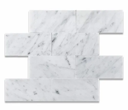 Carrara White 3 X 6 Marble Polished Brick Mosaic Tile - 2 pcs. Sample-Set