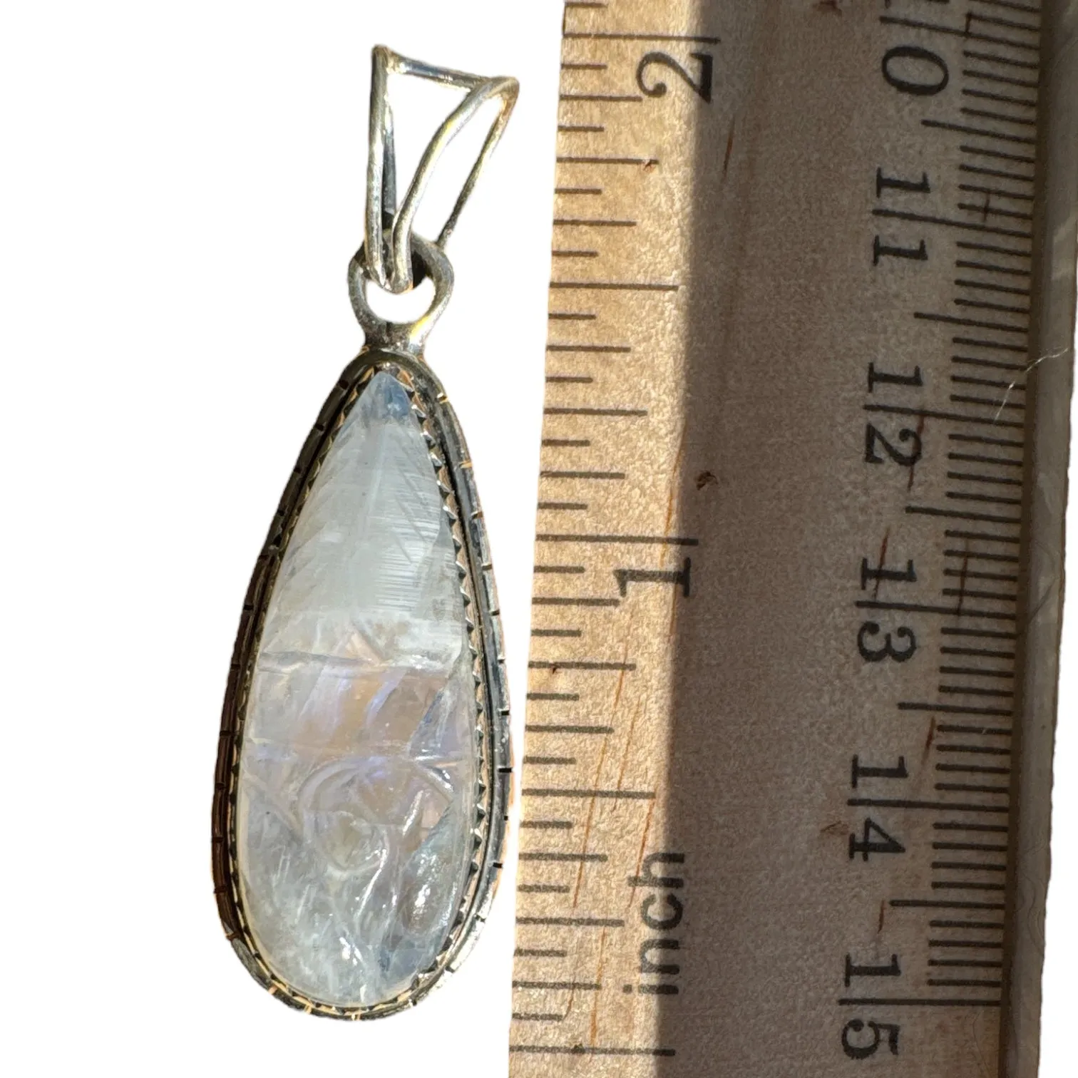 Carved Rainbow Moonstone Solid 925 Sterling Silver Pendant