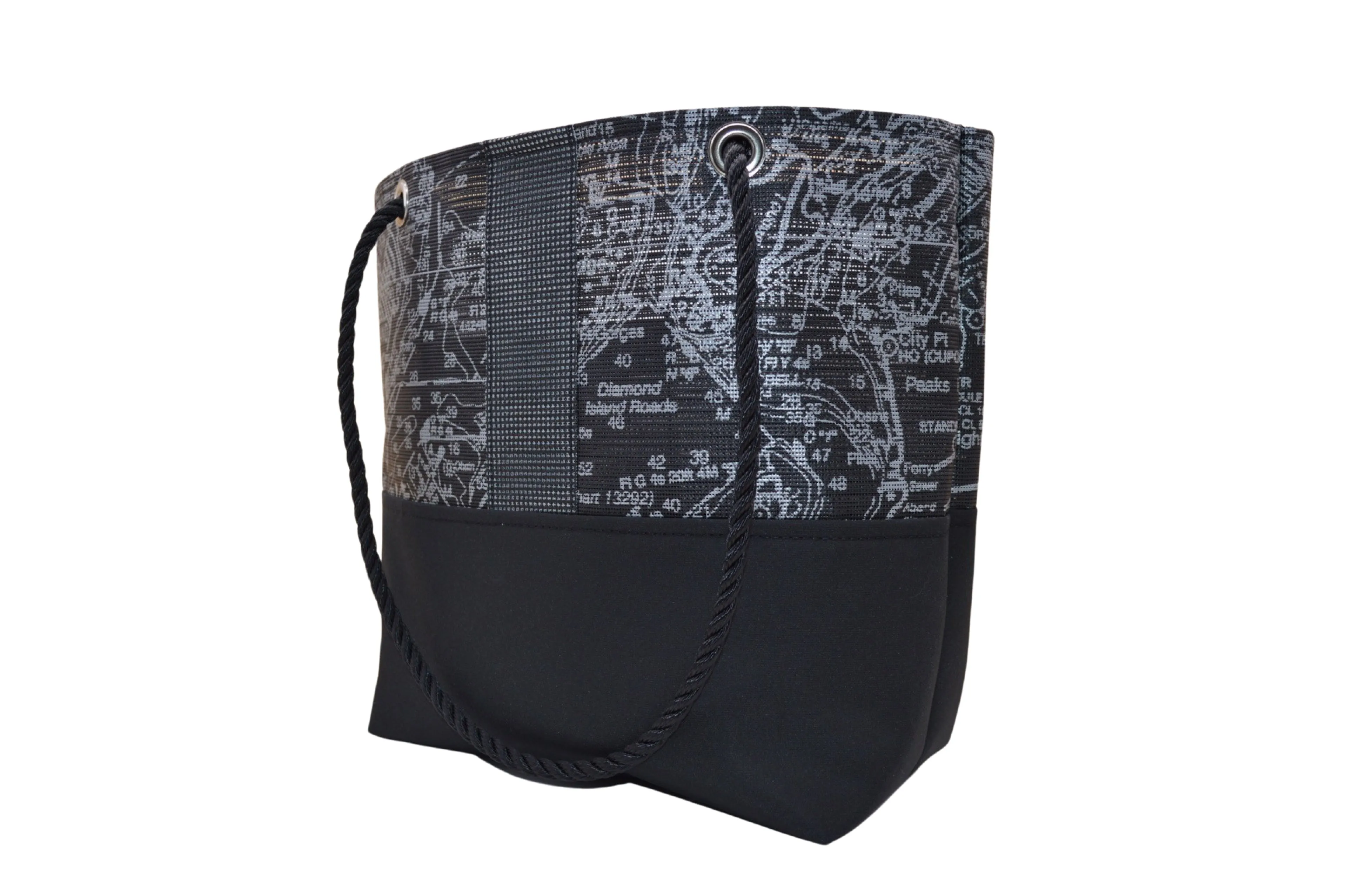 Casco Bay Chart in Black & Silver Tote