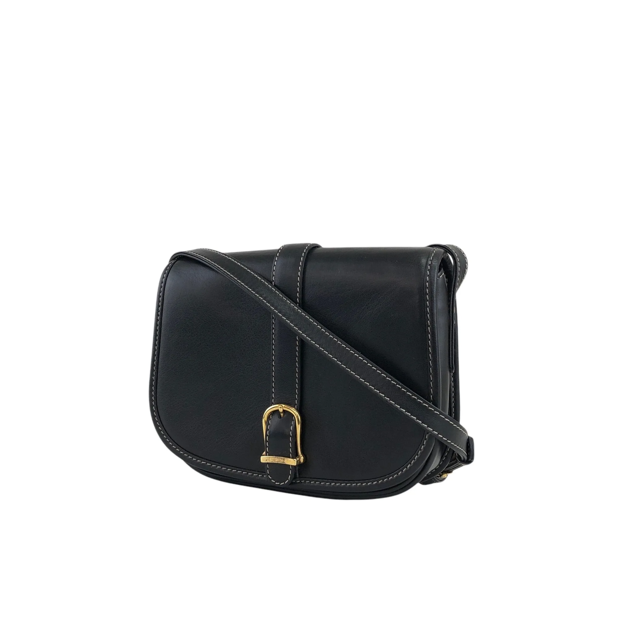 CELINE Belt Buckle Stitch Shoulder bag Black Vintage 8d2v6y