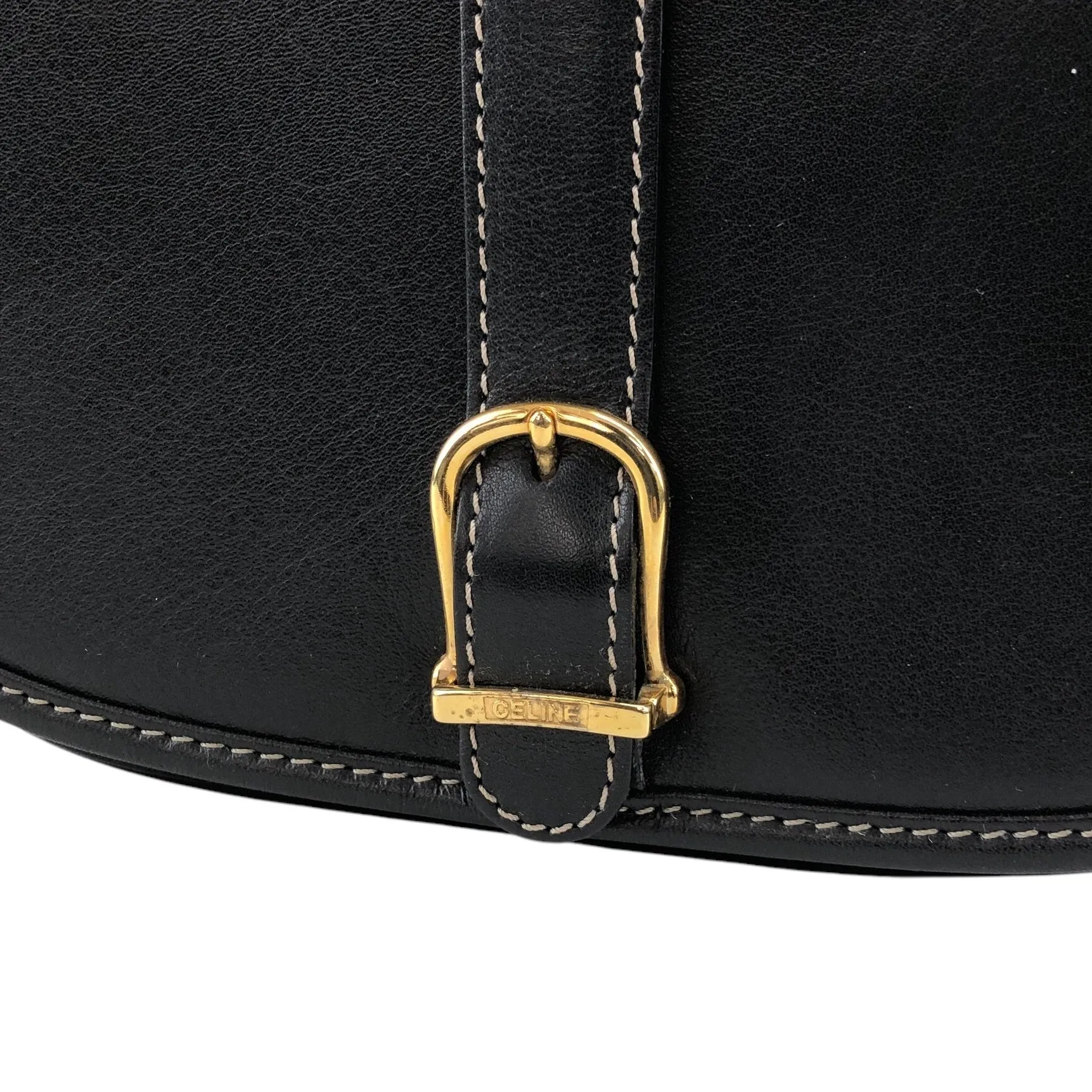 CELINE Belt Buckle Stitch Shoulder bag Black Vintage 8d2v6y