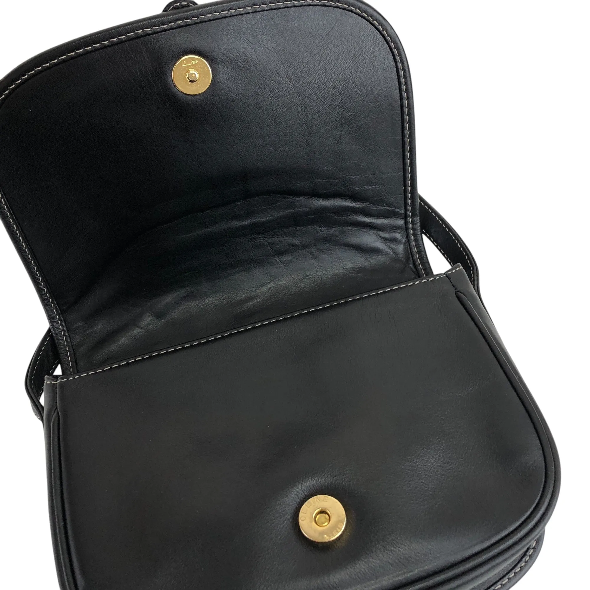 CELINE Belt Buckle Stitch Shoulder bag Black Vintage 8d2v6y