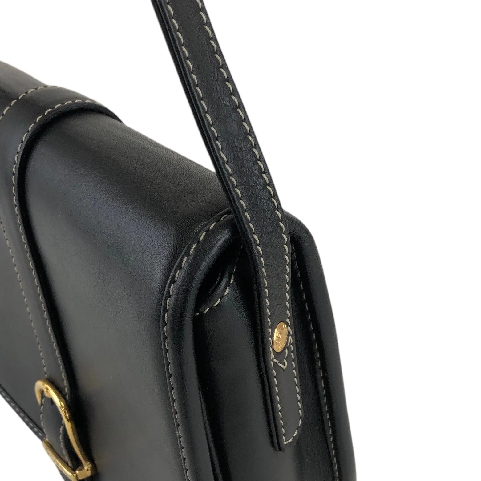 CELINE Belt Buckle Stitch Shoulder bag Black Vintage 8d2v6y