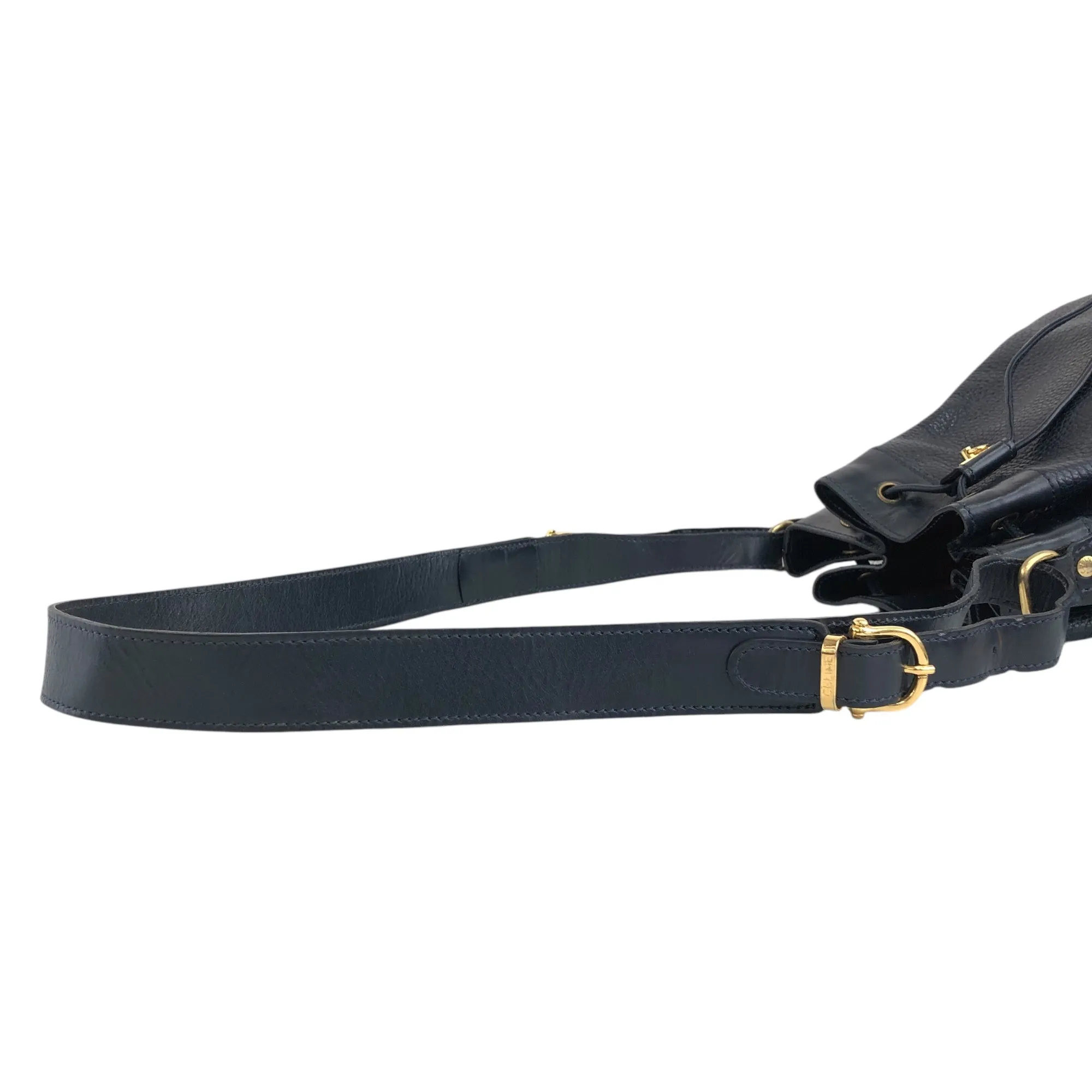 CELINE Gancini Drawstring Shoulder bag Dark Navy Vintage 5xguk7