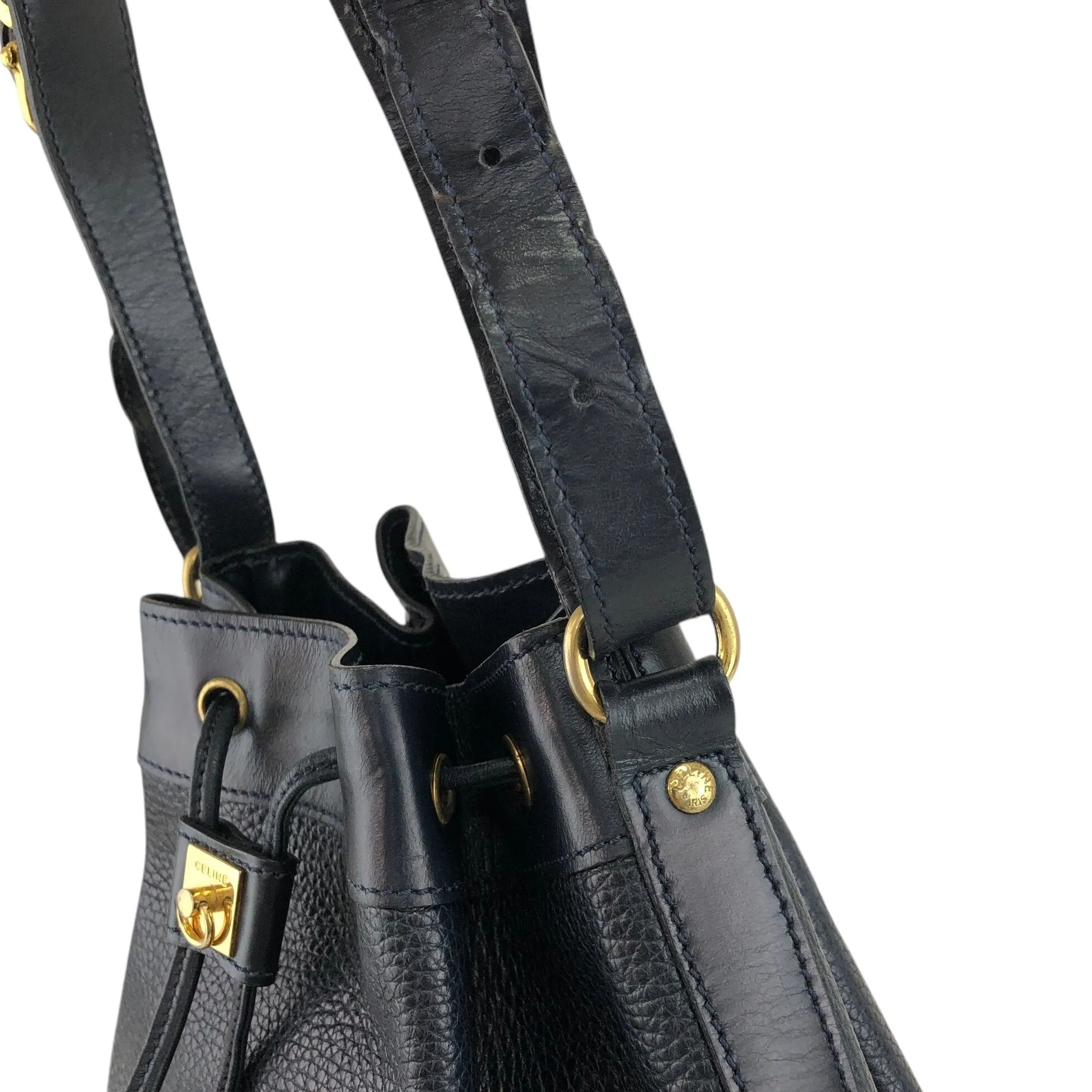 CELINE Gancini Drawstring Shoulder bag Dark Navy Vintage 5xguk7
