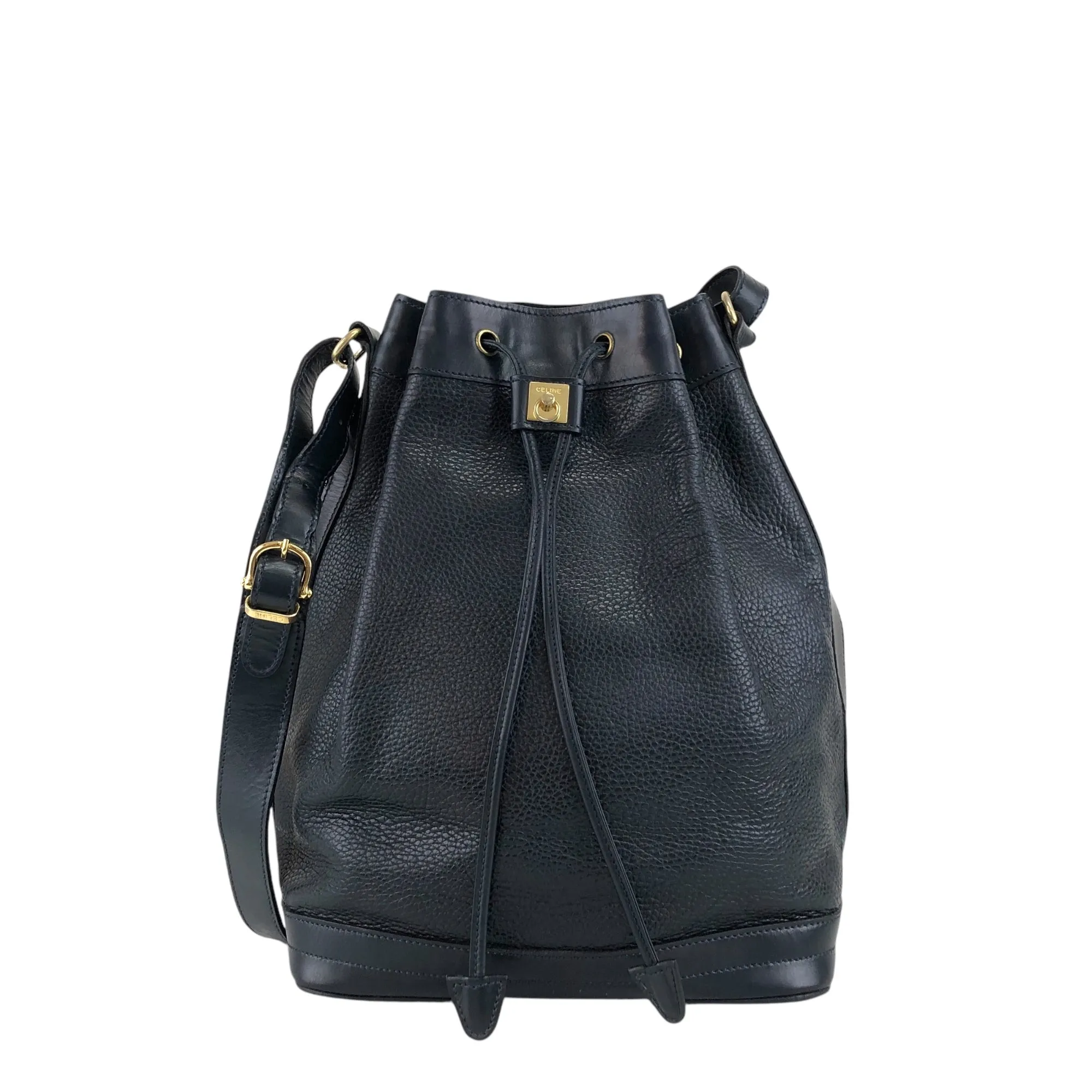 CELINE Gancini Drawstring Shoulder bag Dark Navy Vintage 5xguk7