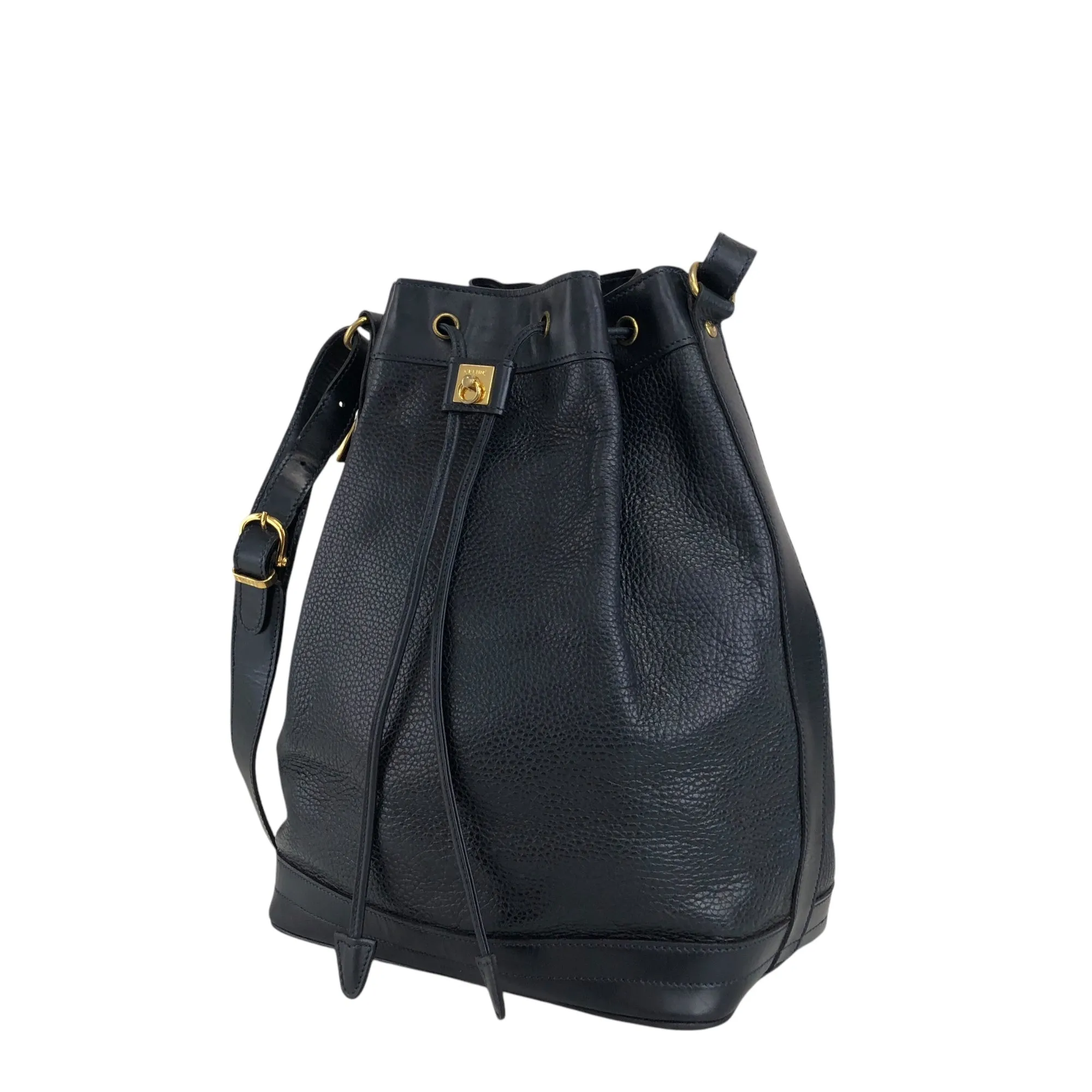 CELINE Gancini Drawstring Shoulder bag Dark Navy Vintage 5xguk7