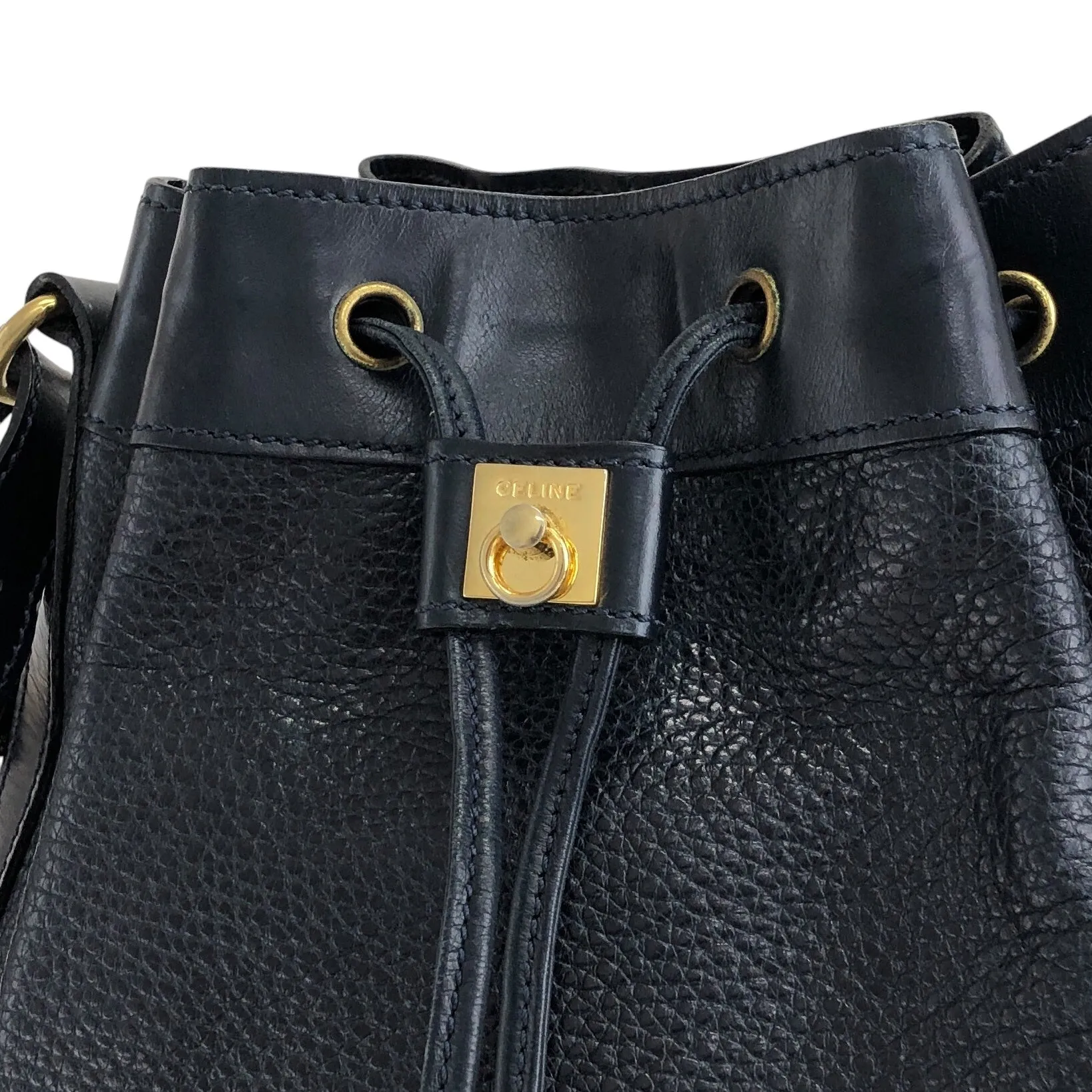 CELINE Gancini Drawstring Shoulder bag Dark Navy Vintage 5xguk7