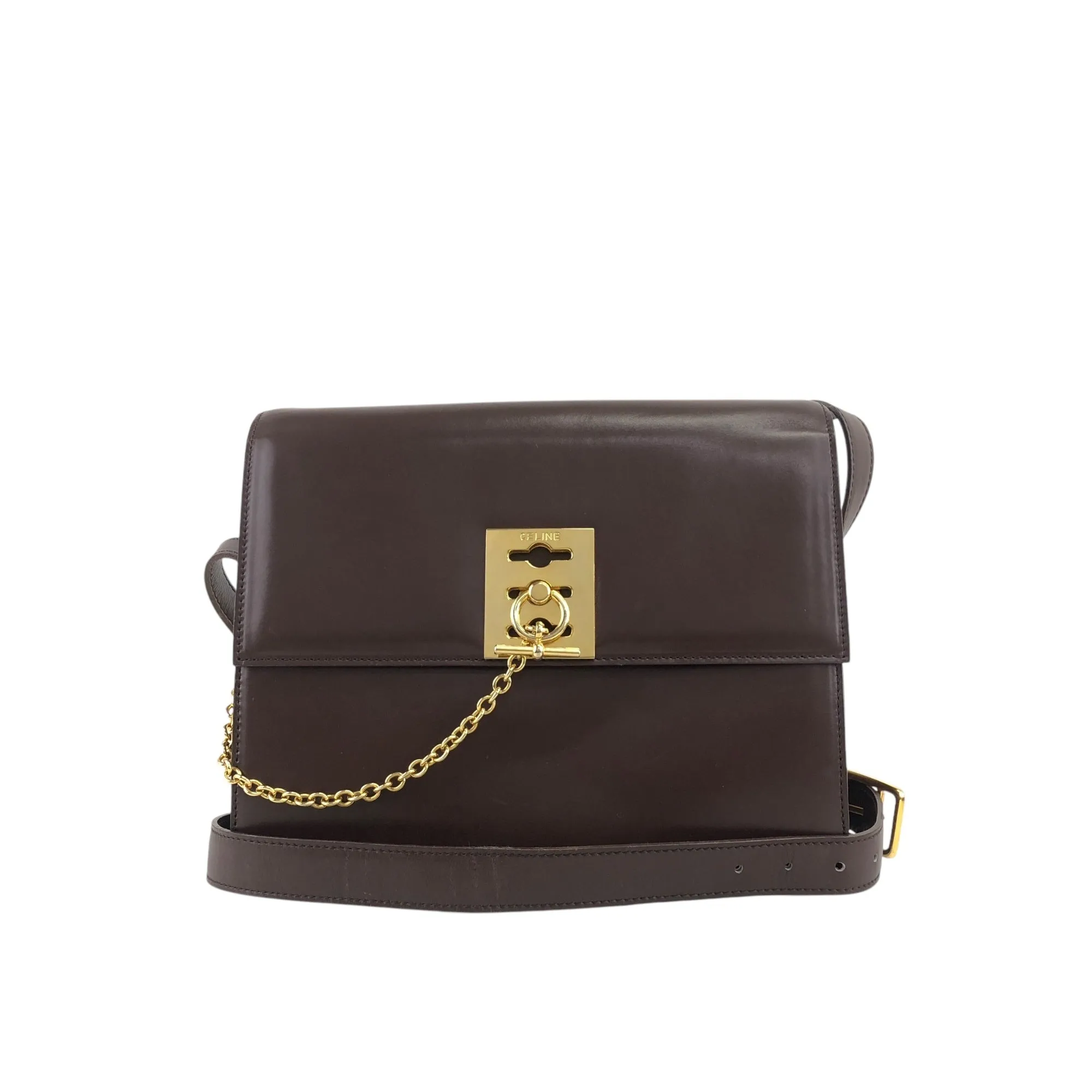 CELINE Gancini Shoulder bag Brown Vintage x6s3nv