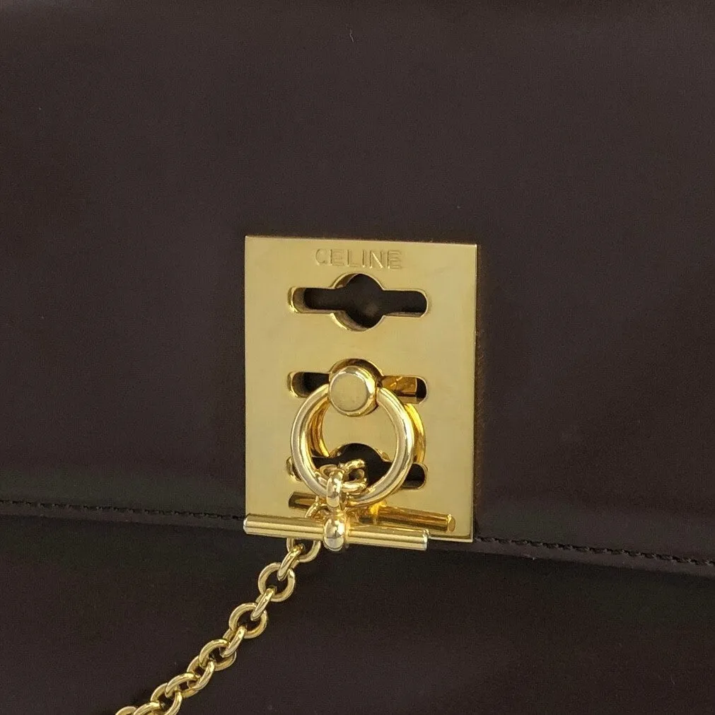 CELINE Gancini Shoulder bag Brown Vintage x6s3nv