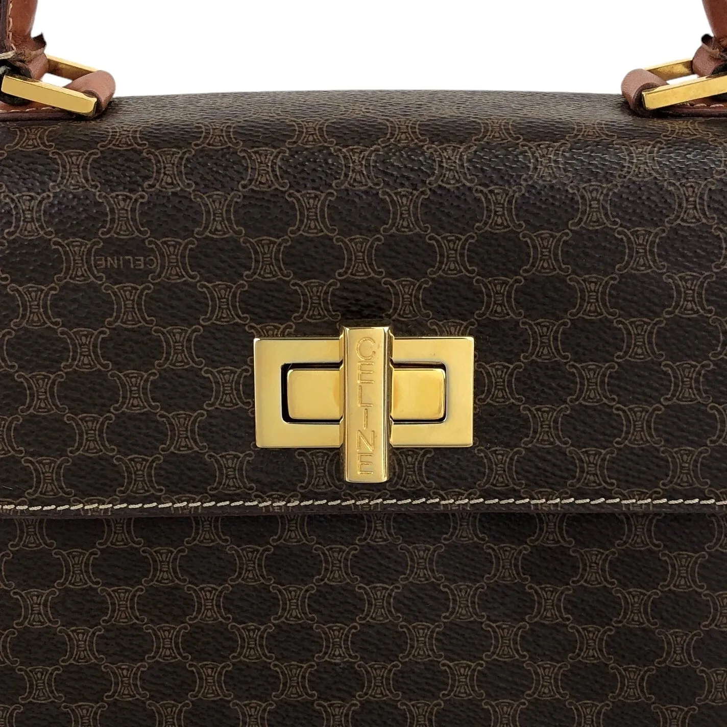 CELINE Macadam Turn Lock Handbag Brown Vintage in5yfj