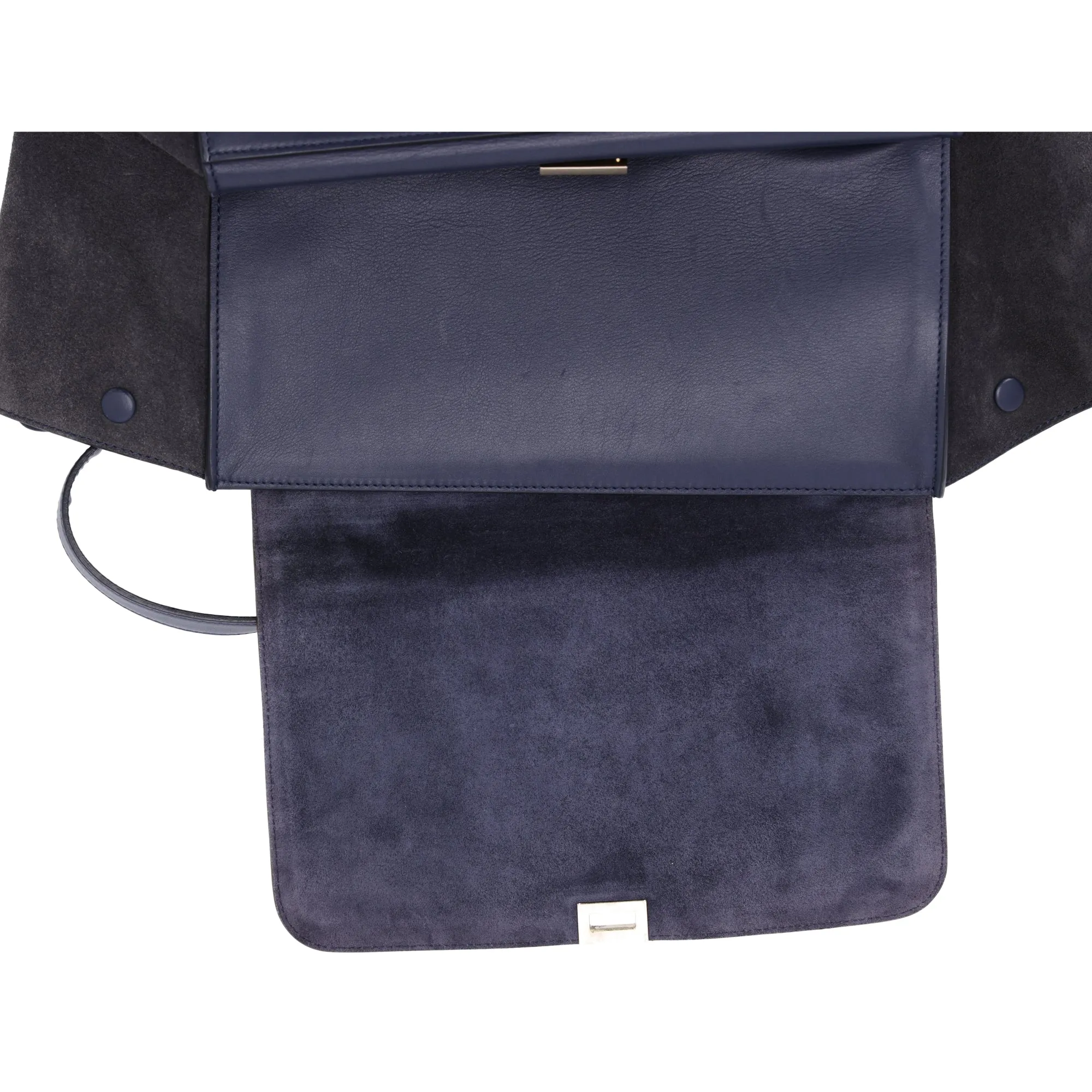 Celine Trapeze Medium Handbag Light Brown Dark Navy Leather Suede