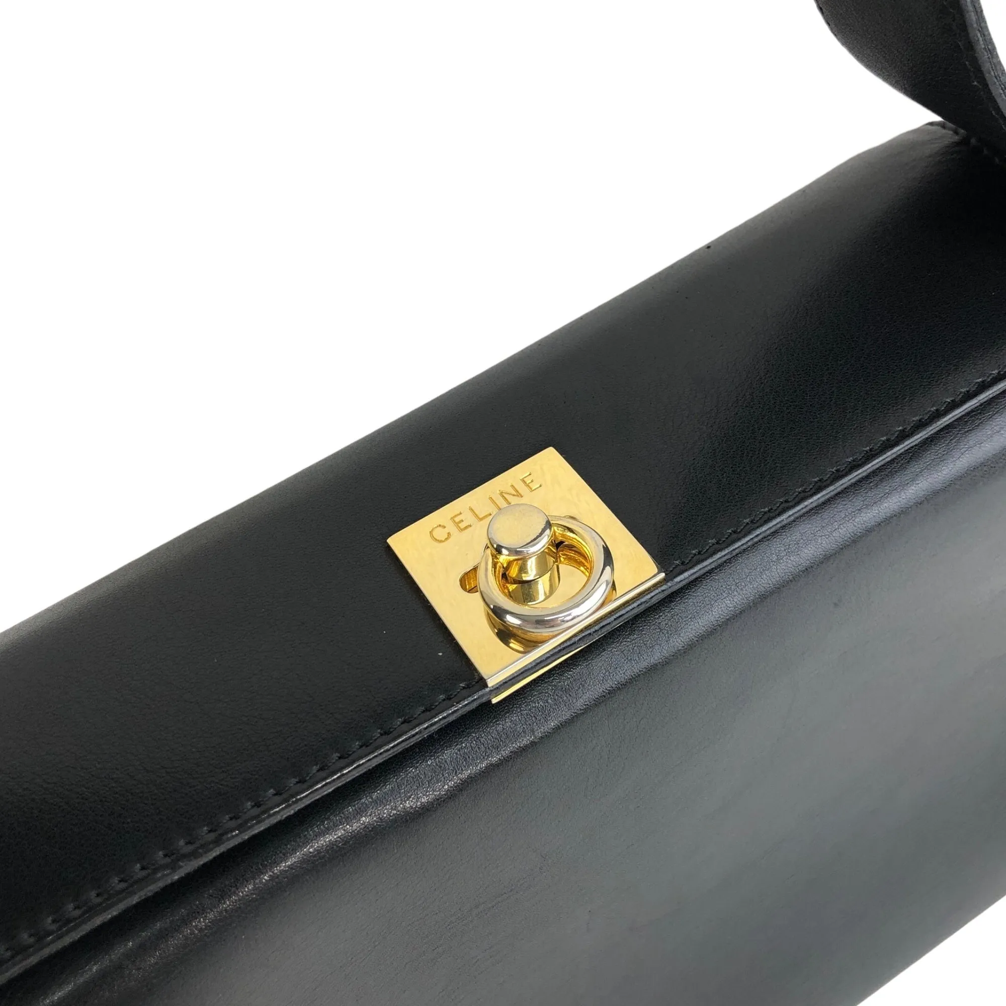 CELINE Turn Lock Handbag Black Vintage j4gitj