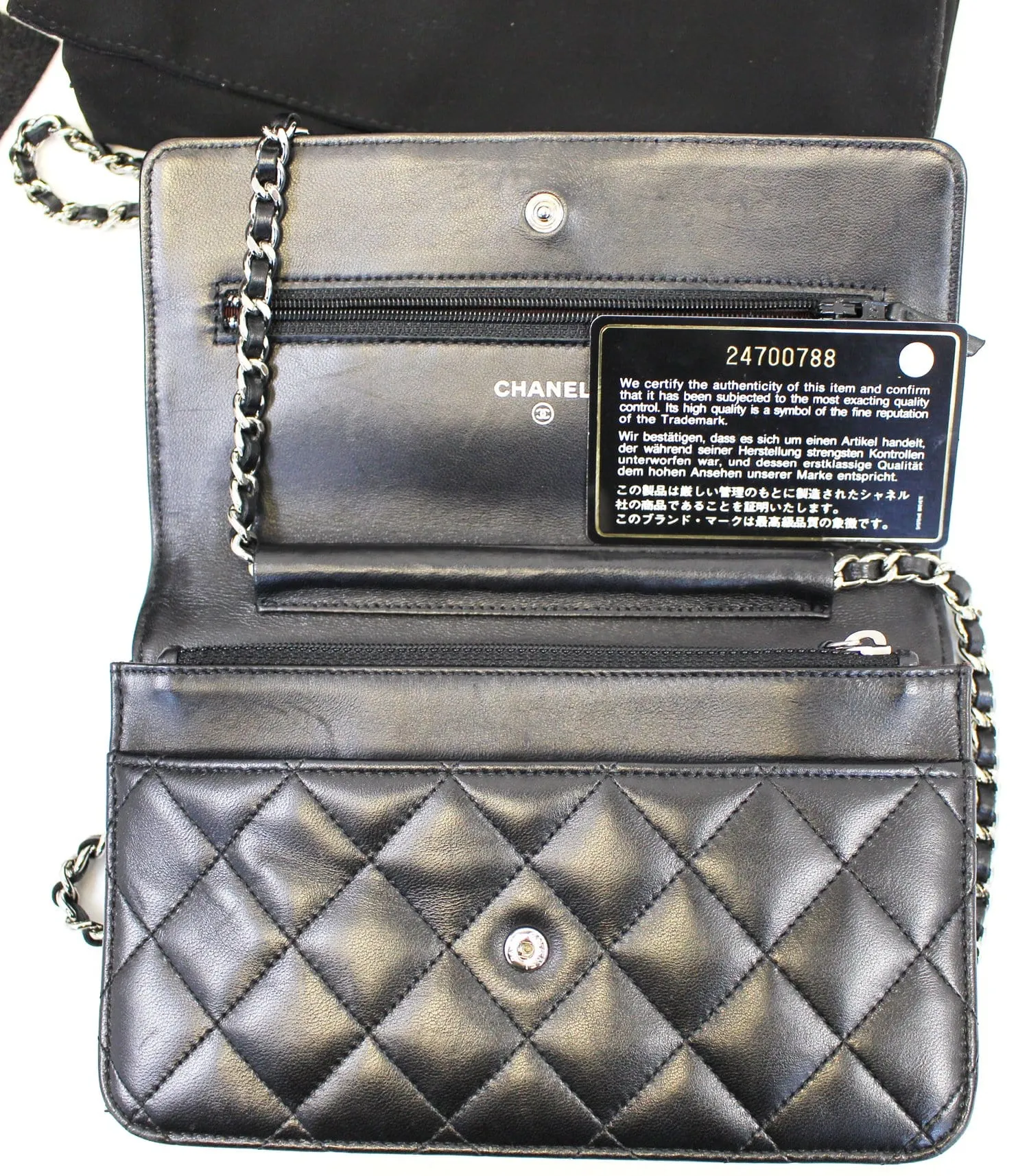 CHANEL Black LambSkin Wallet On Chain WOC Clutch Crossbody Bag