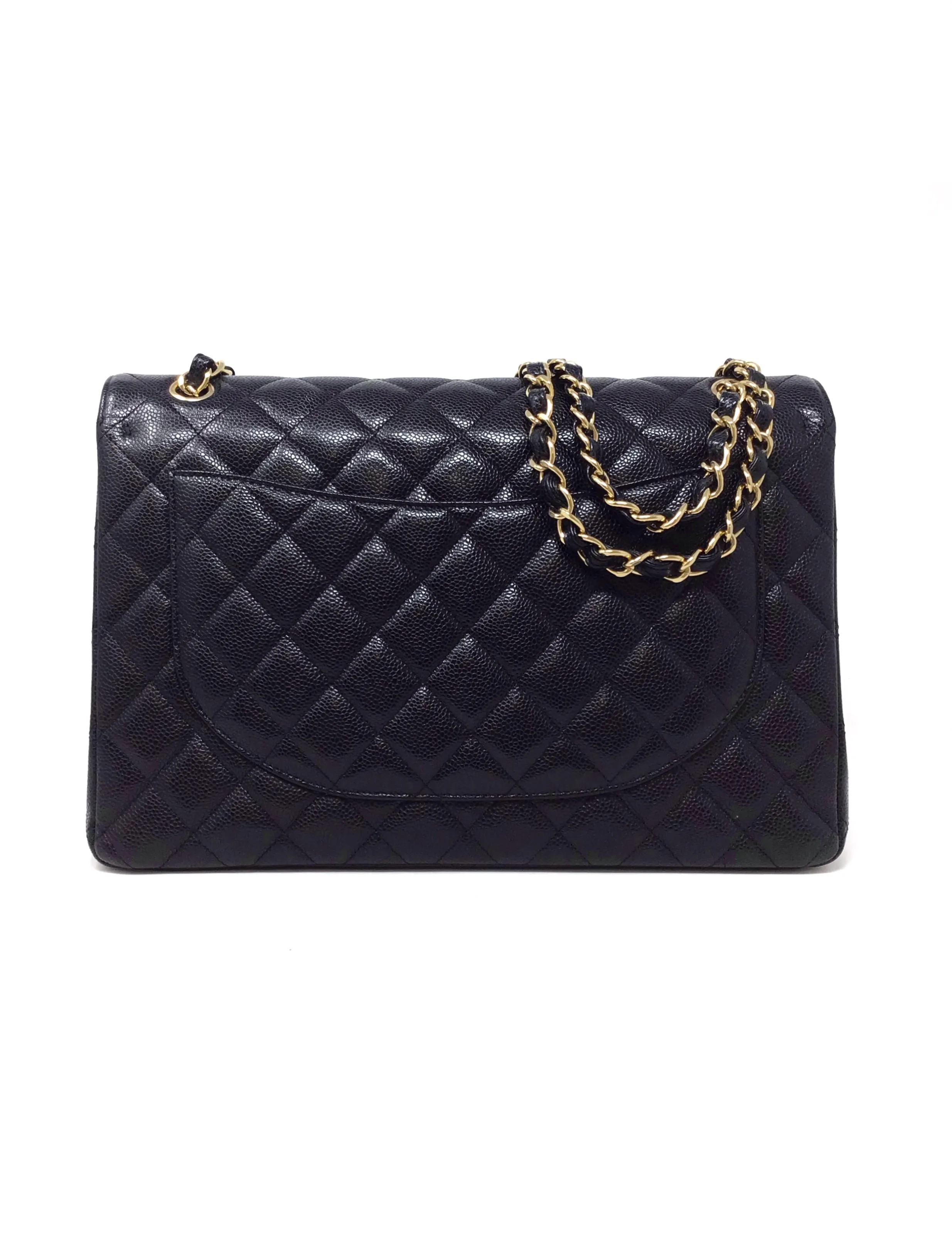 Chanel Black/Gold '14-'15 Maxi Caviar Double Flap
