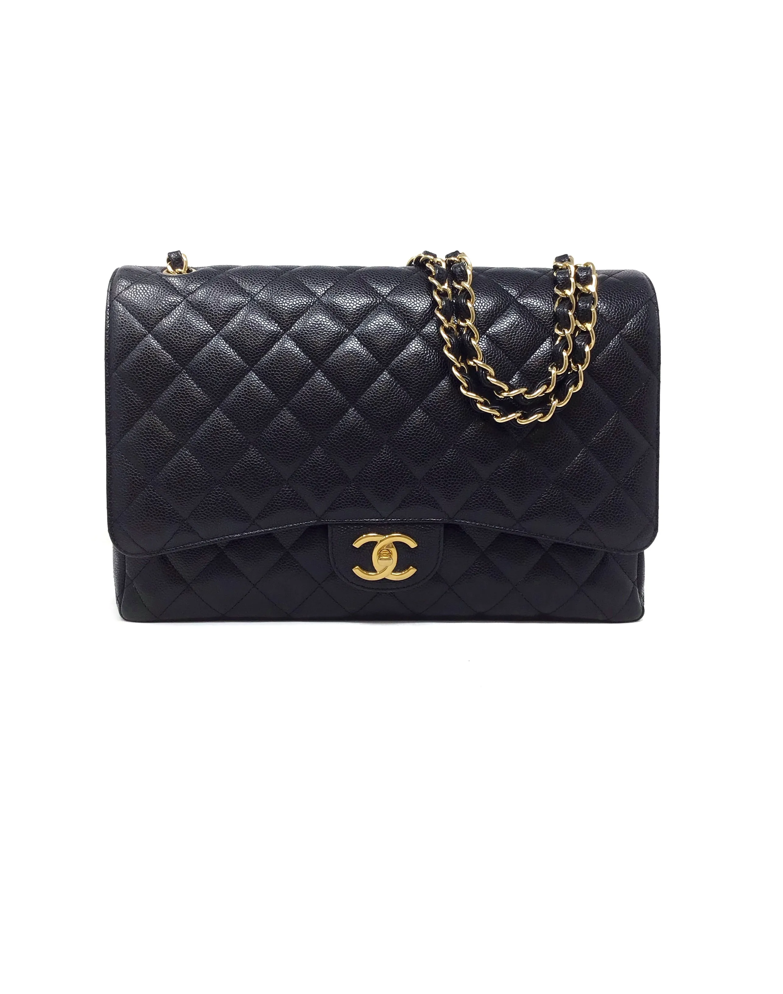 Chanel Black/Gold '14-'15 Maxi Caviar Double Flap