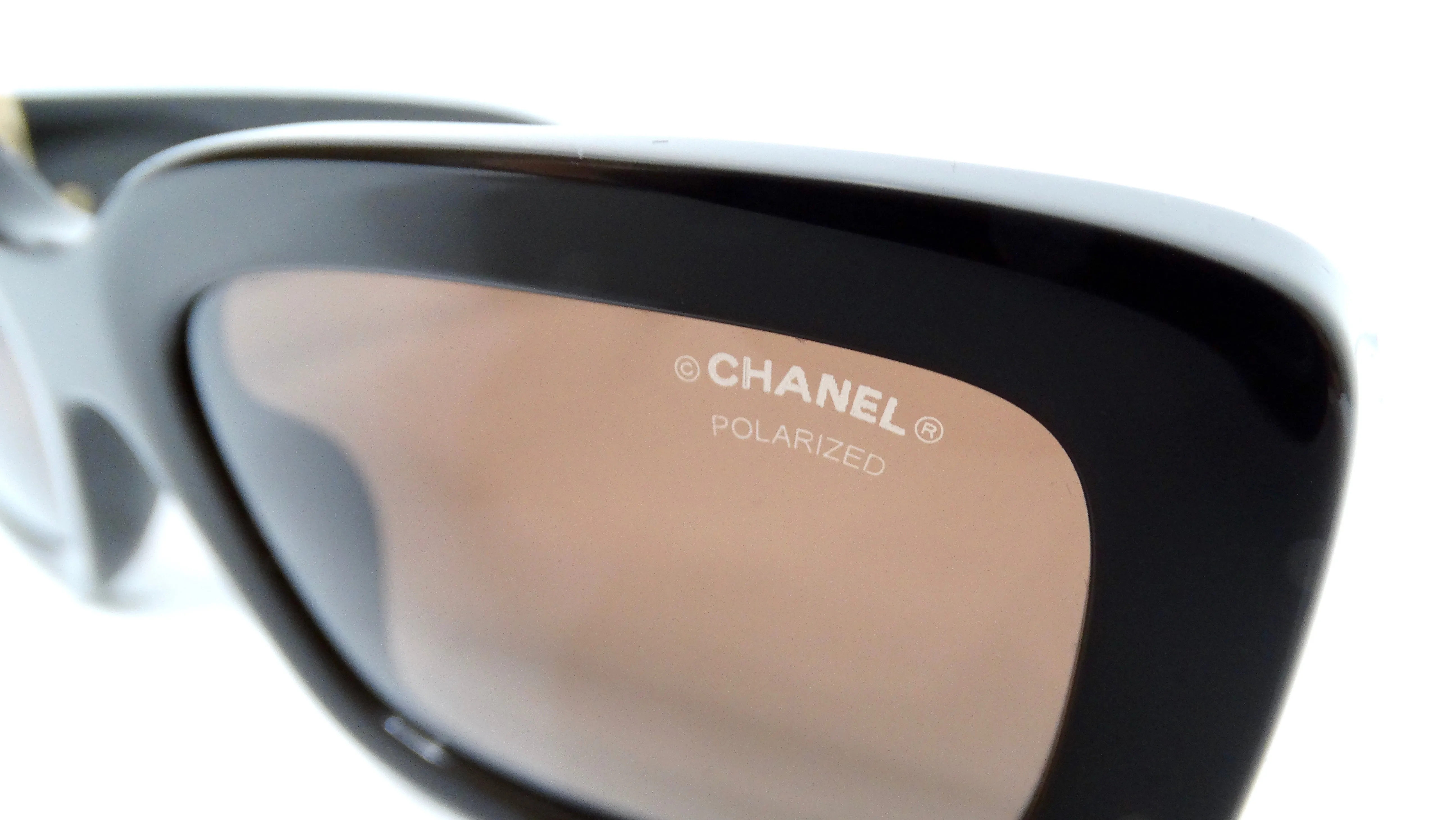 Chanel Brown Polarized Rectangular Gold-Tone Interlocking CC Accent Sunglasses