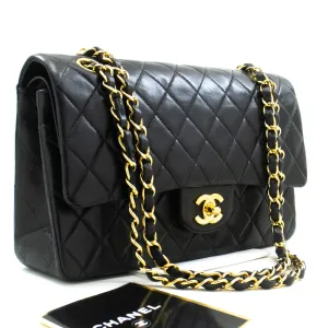 CHANEL Classic Double Flap 10" Chain Shoulder Bag Black Lambskin m82