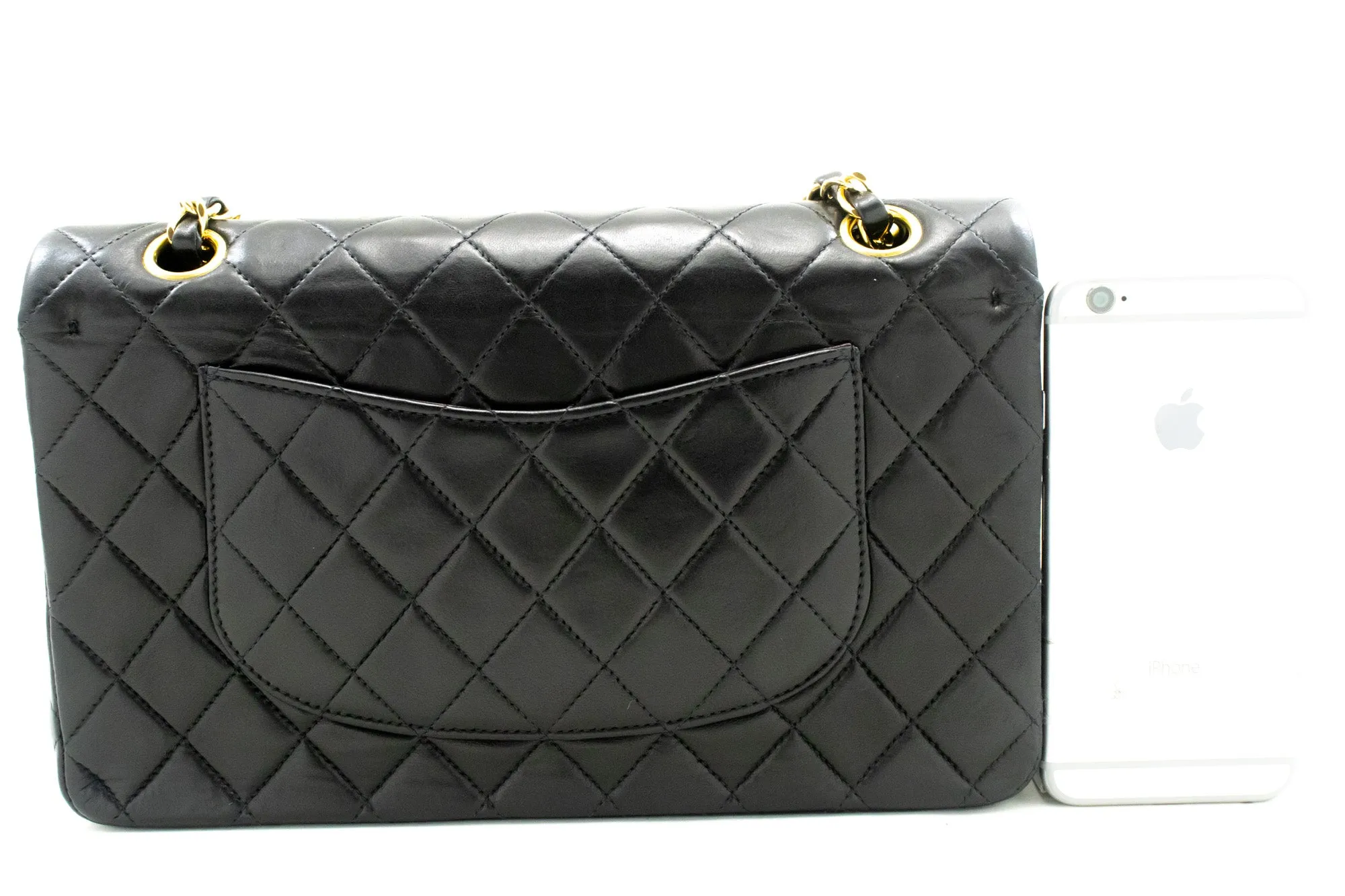 CHANEL Classic Double Flap 10" Chain Shoulder Bag Black Lambskin m82