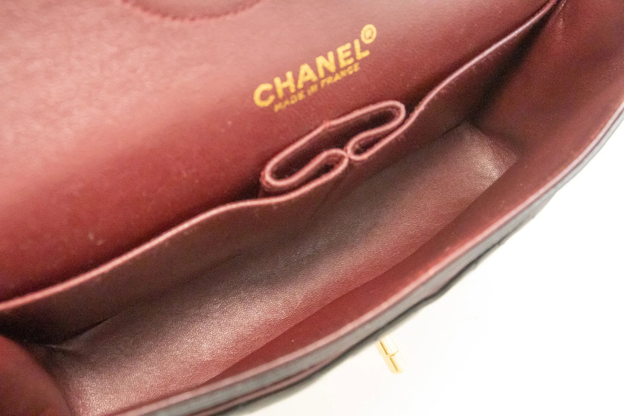 CHANEL Classic Double Flap 10" Chain Shoulder Bag Black Lambskin m82