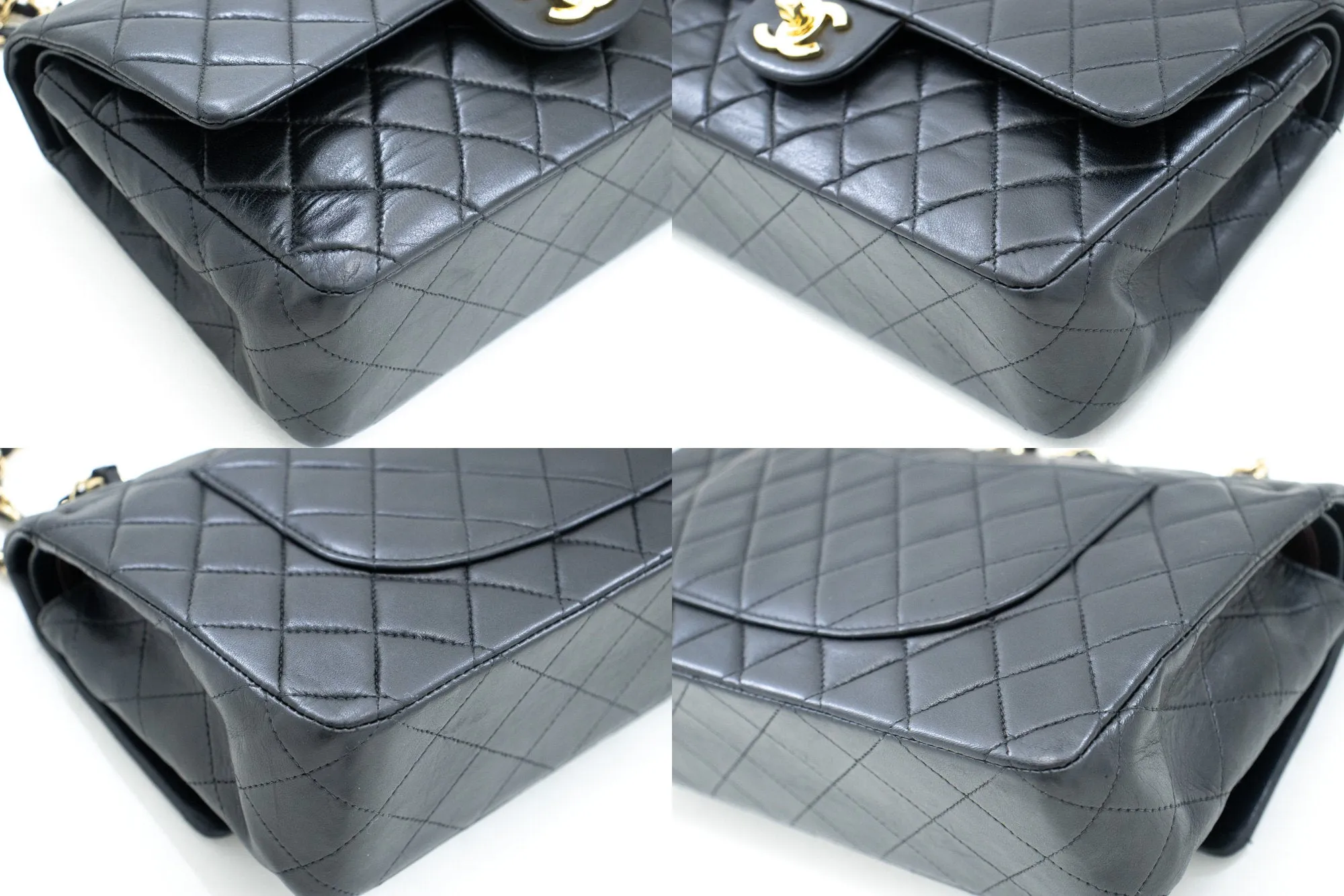 CHANEL Classic Double Flap Medium Chain Shoulder Bag Black Lamb m03