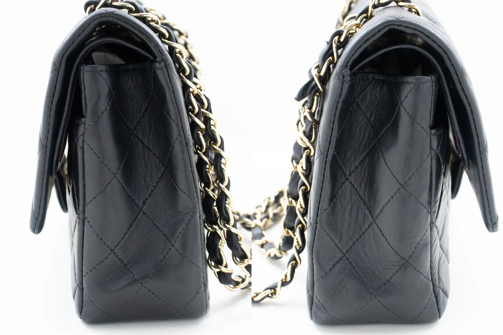 CHANEL Classic Double Flap Medium Chain Shoulder Bag Black Lamb m03