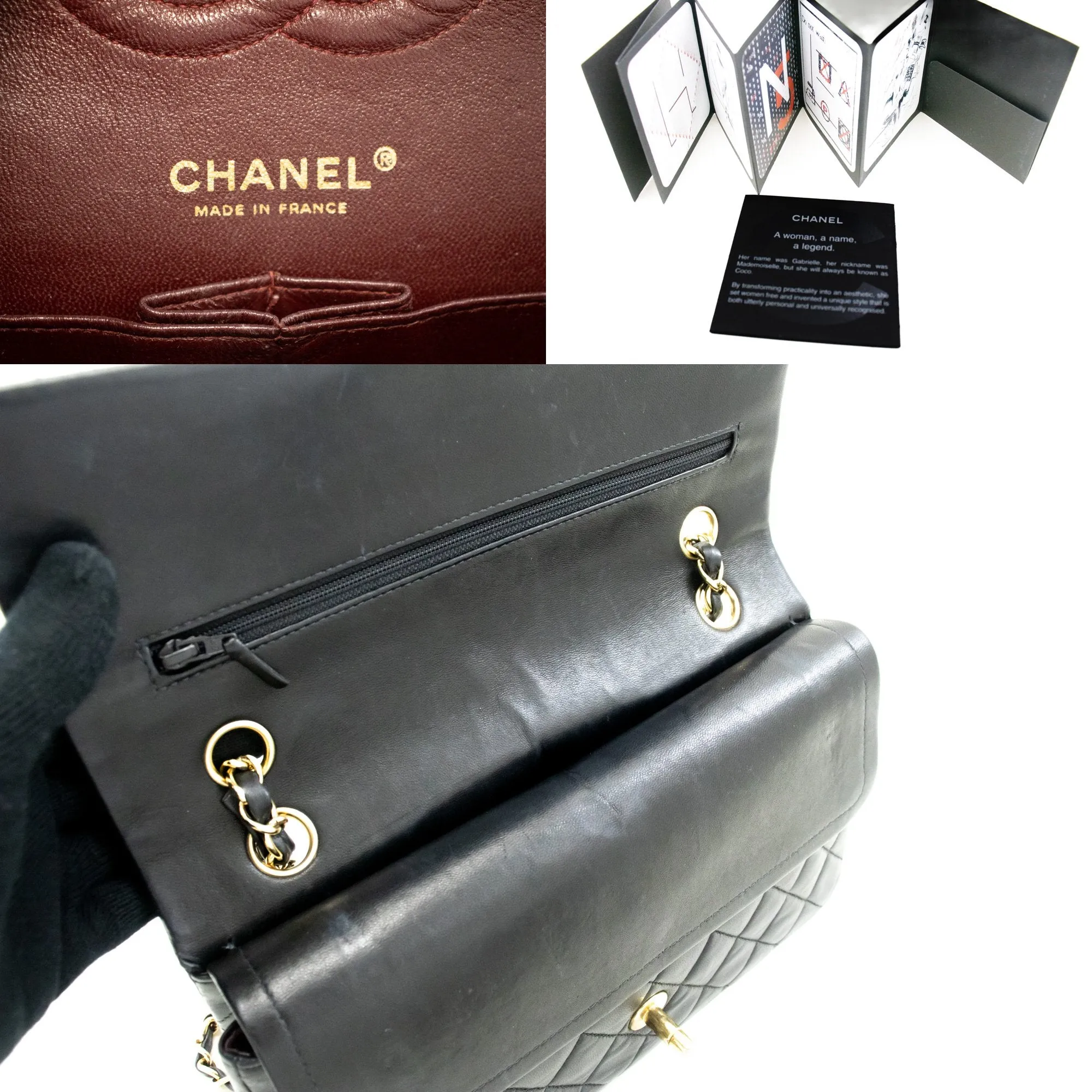 CHANEL Classic Double Flap Medium Chain Shoulder Bag Black Lamb m03