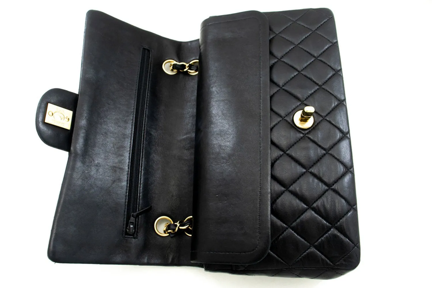 CHANEL Classic Double Flap Medium Chain Shoulder Bag Black Lamb m03