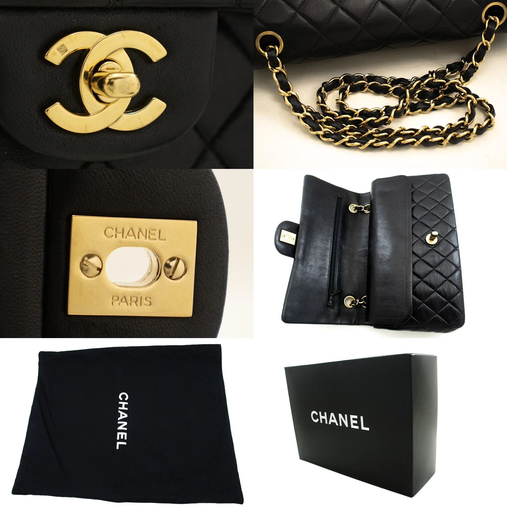 CHANEL Classic Double Flap Medium Chain Shoulder Bag Black Lamb m03
