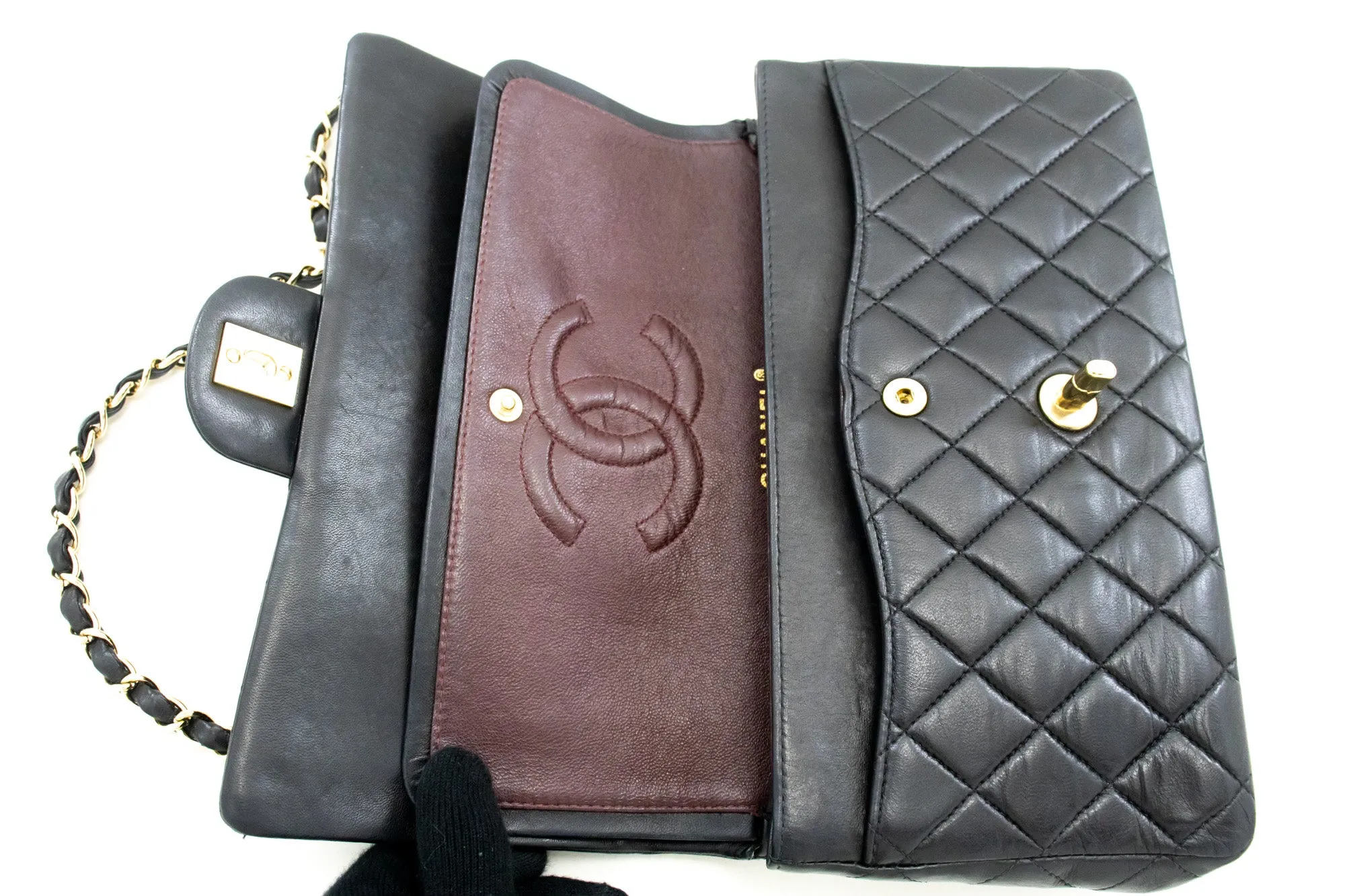 CHANEL Classic Double Flap Medium Chain Shoulder Bag Black Lamb m03