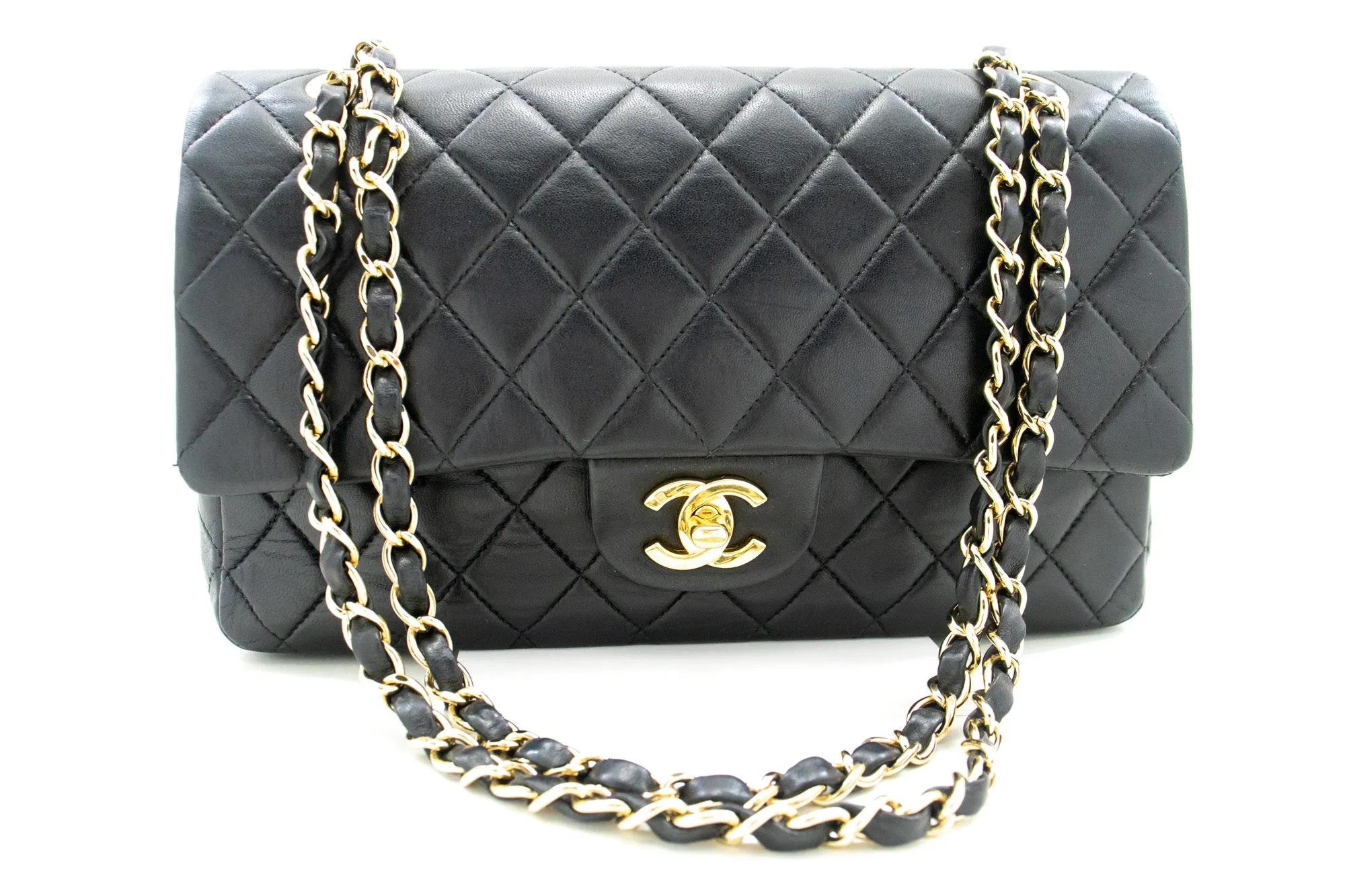 CHANEL Classic Double Flap Medium Chain Shoulder Bag Black Lamb m03