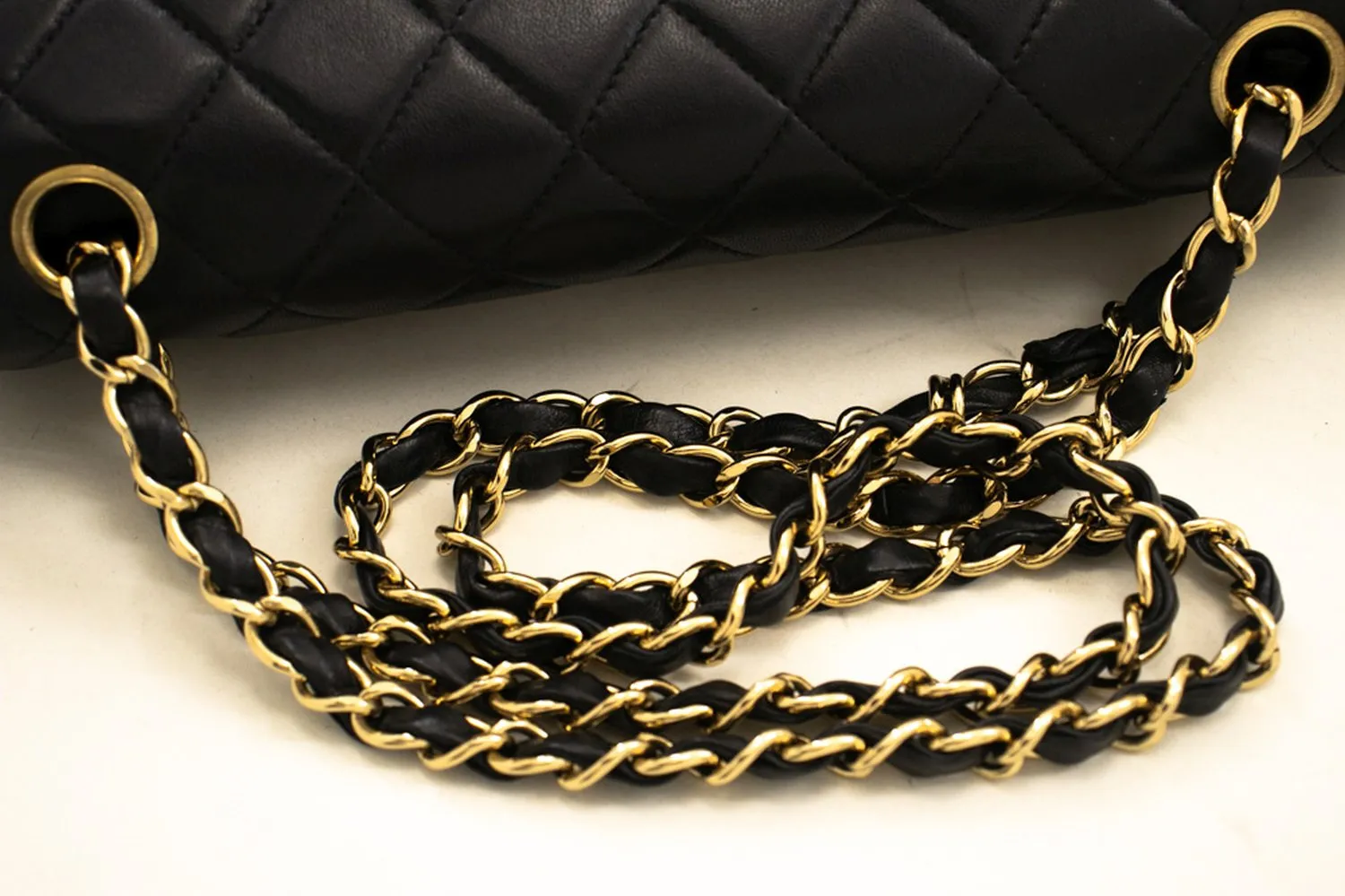 CHANEL Classic Double Flap Medium Chain Shoulder Bag Black Lamb m03