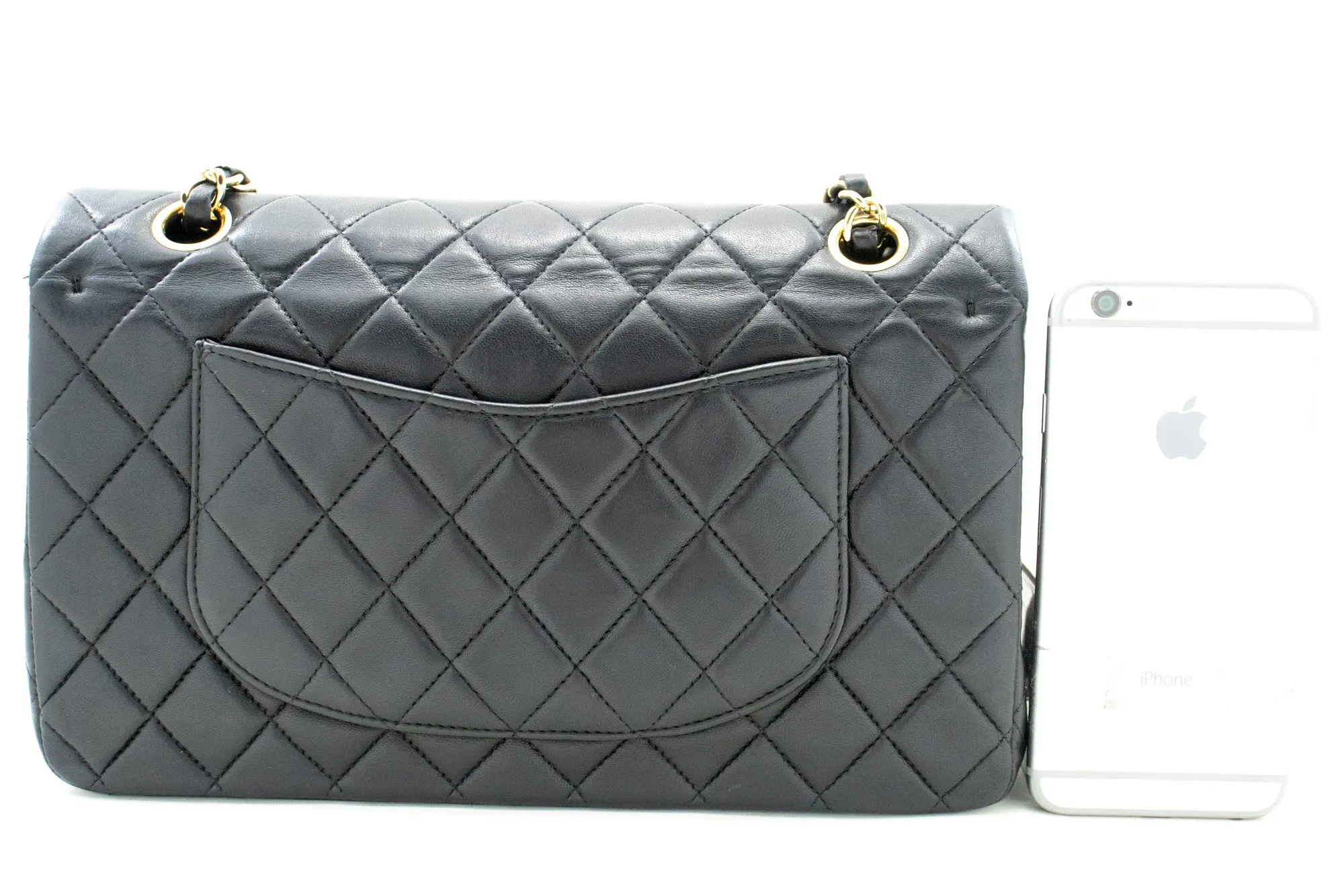CHANEL Classic Double Flap Medium Chain Shoulder Bag Black Lamb m03