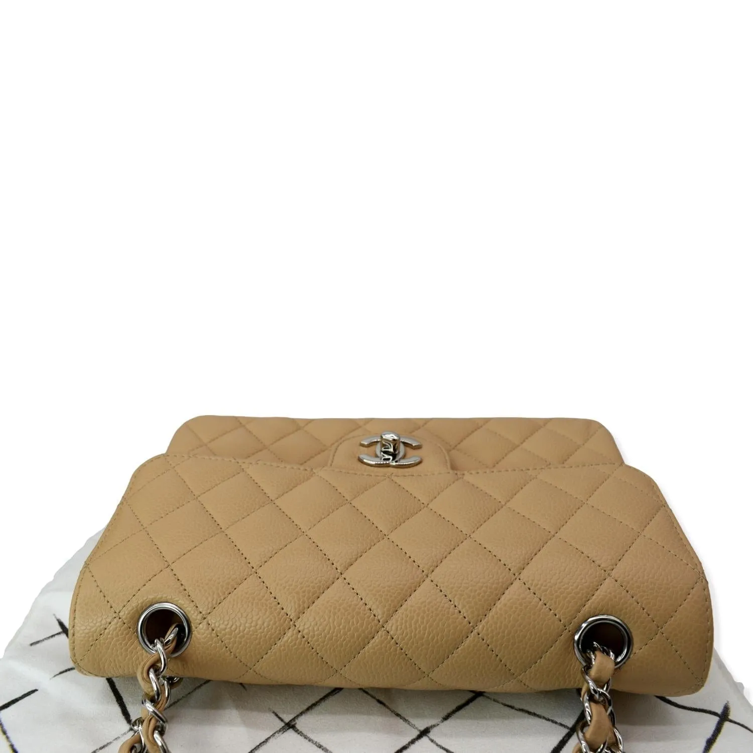 CHANEL Classic Double Flap Medium Leather Shoulder Bag Camel Beige