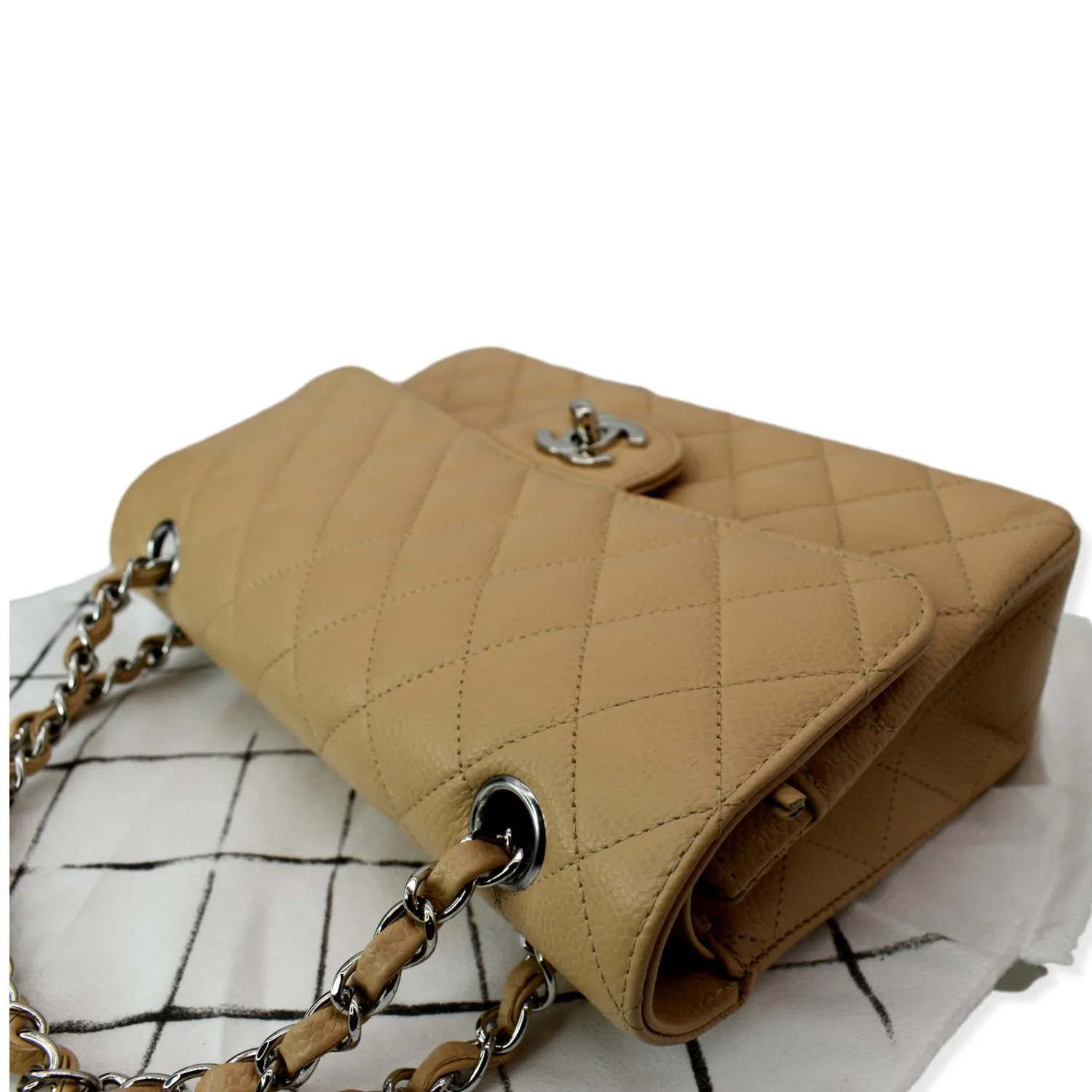 CHANEL Classic Double Flap Medium Leather Shoulder Bag Camel Beige