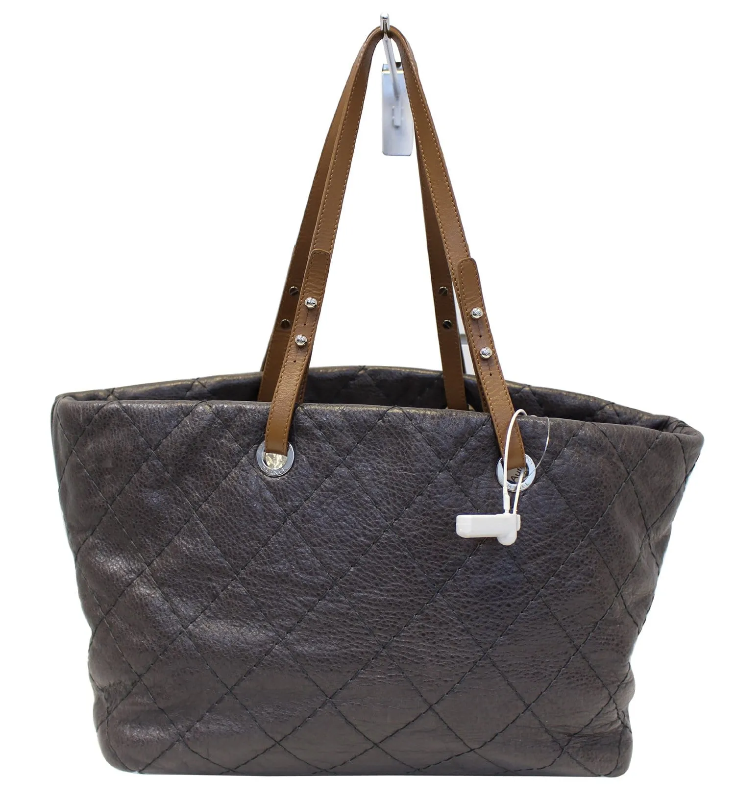 CHANEL Dark Brown Glazed Leather On the Road Tote Bag