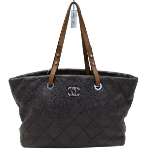 CHANEL Dark Brown Glazed Leather On the Road Tote Bag