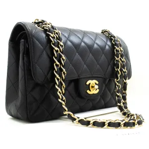 CHANEL Grained Calfskin Double Flap 9" Chain Shoulder Bag Black n49