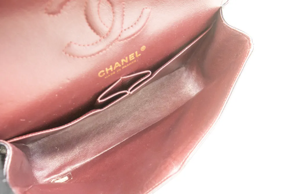 CHANEL Grained Calfskin Double Flap 9" Chain Shoulder Bag Black n49