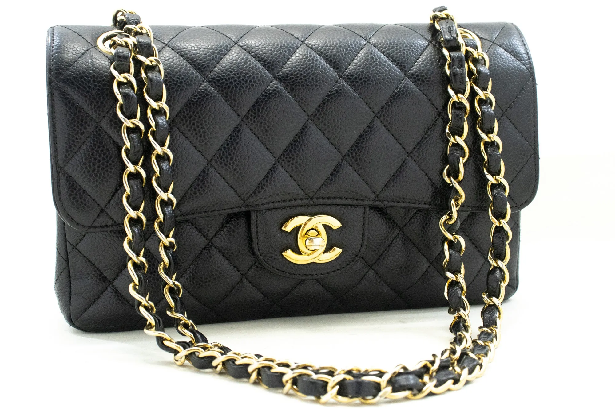 CHANEL Grained Calfskin Double Flap 9" Chain Shoulder Bag Black n49