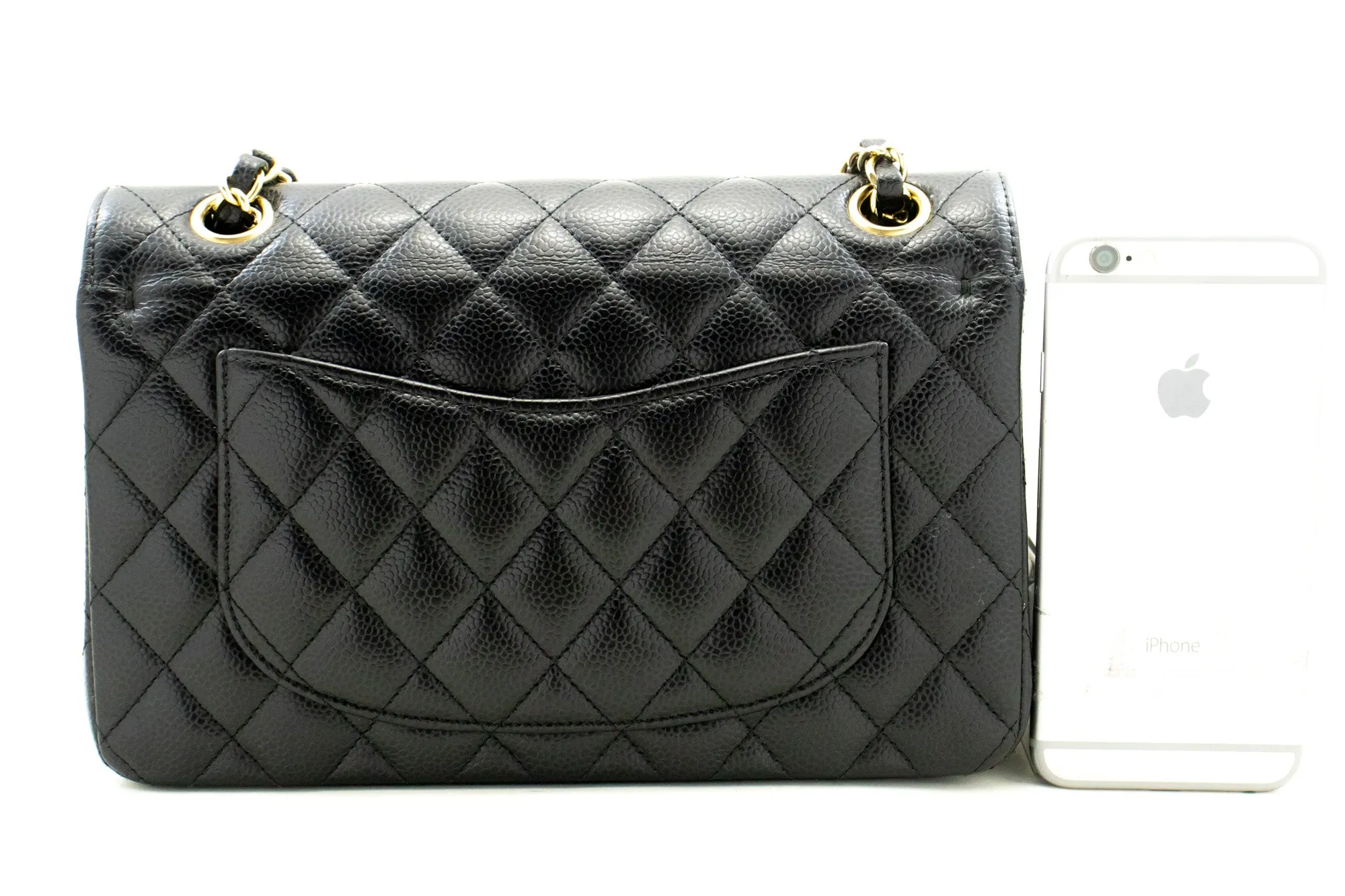 CHANEL Grained Calfskin Double Flap 9" Chain Shoulder Bag Black n49