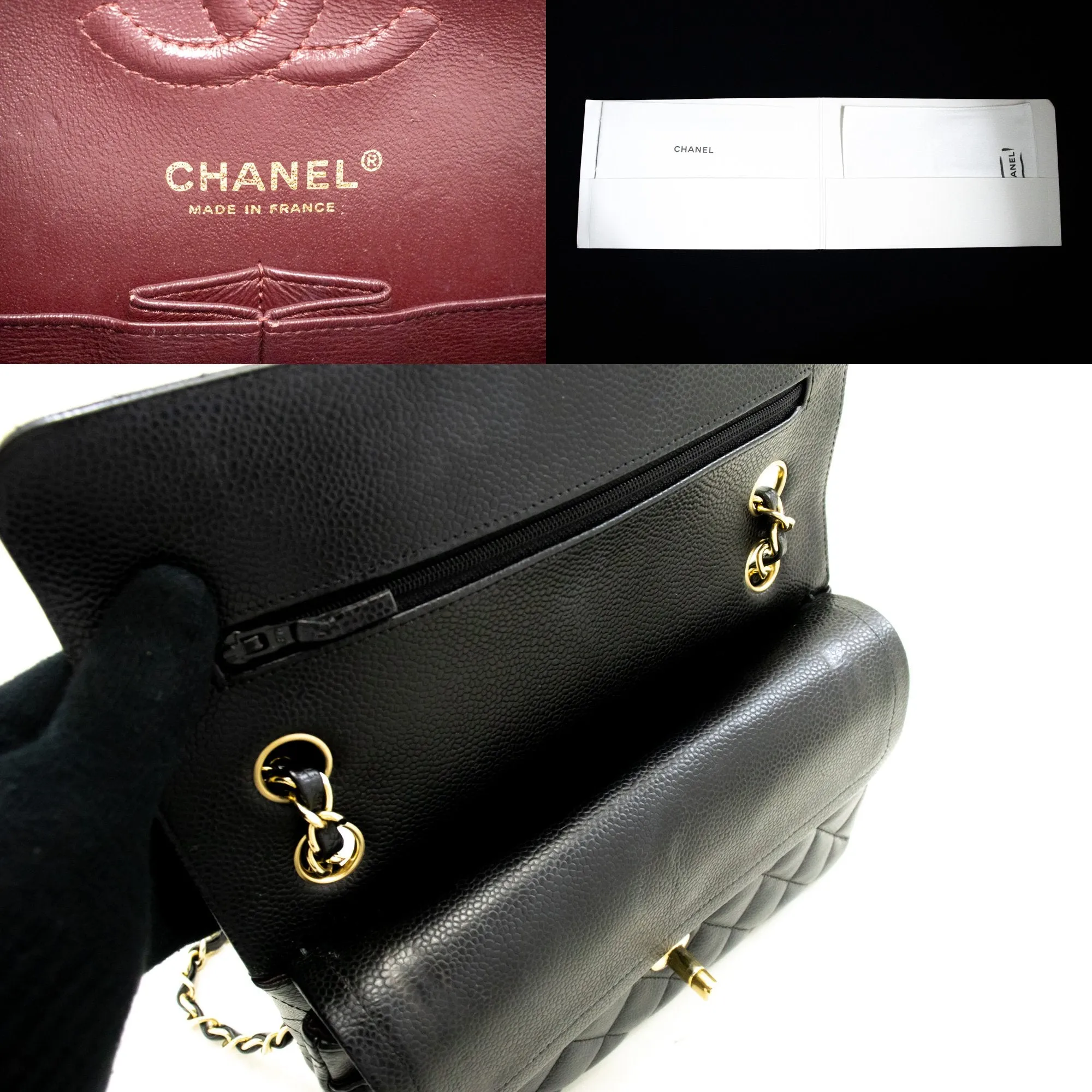 CHANEL Grained Calfskin Double Flap 9" Chain Shoulder Bag Black n49