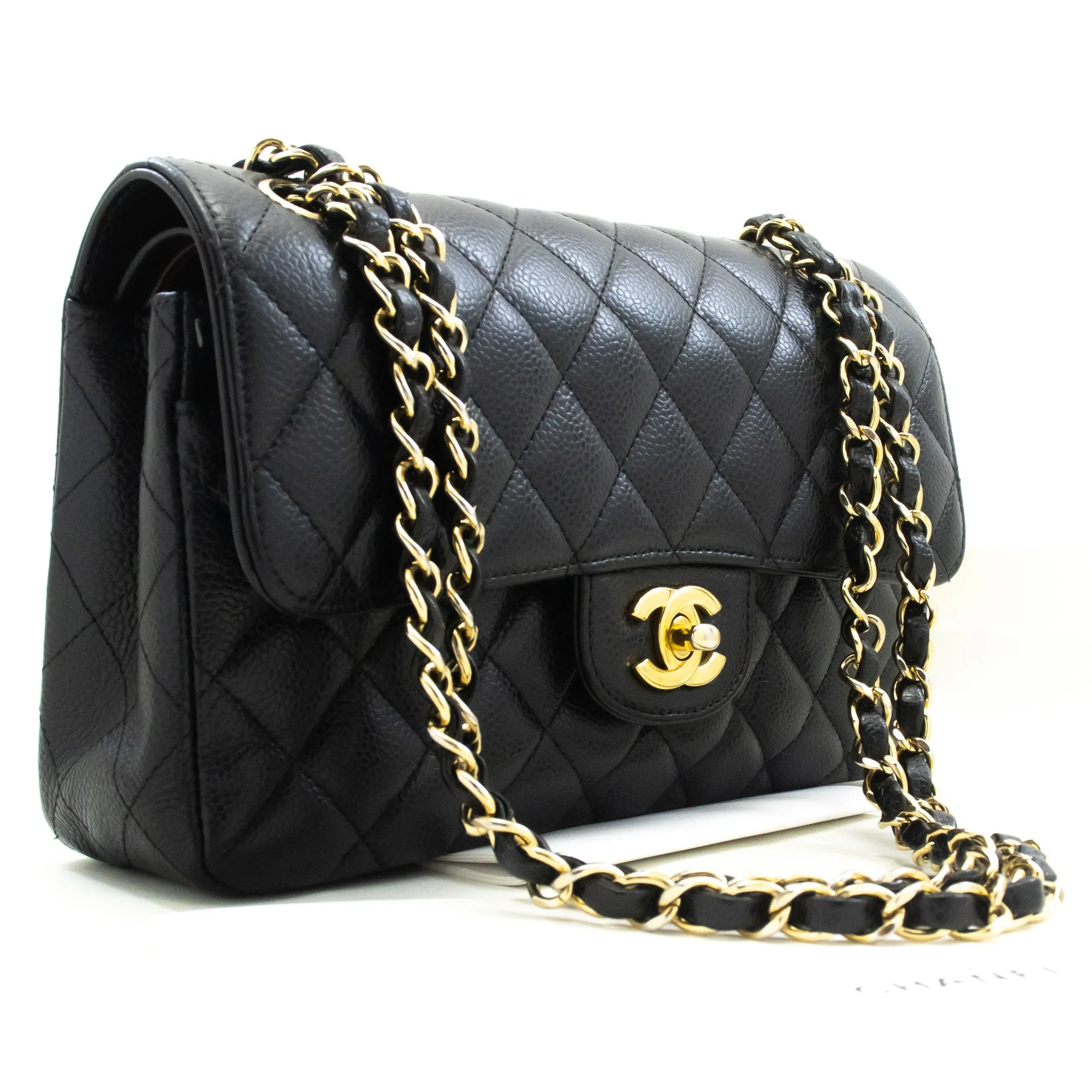 CHANEL Grained Calfskin Double Flap 9" Chain Shoulder Bag Black n49
