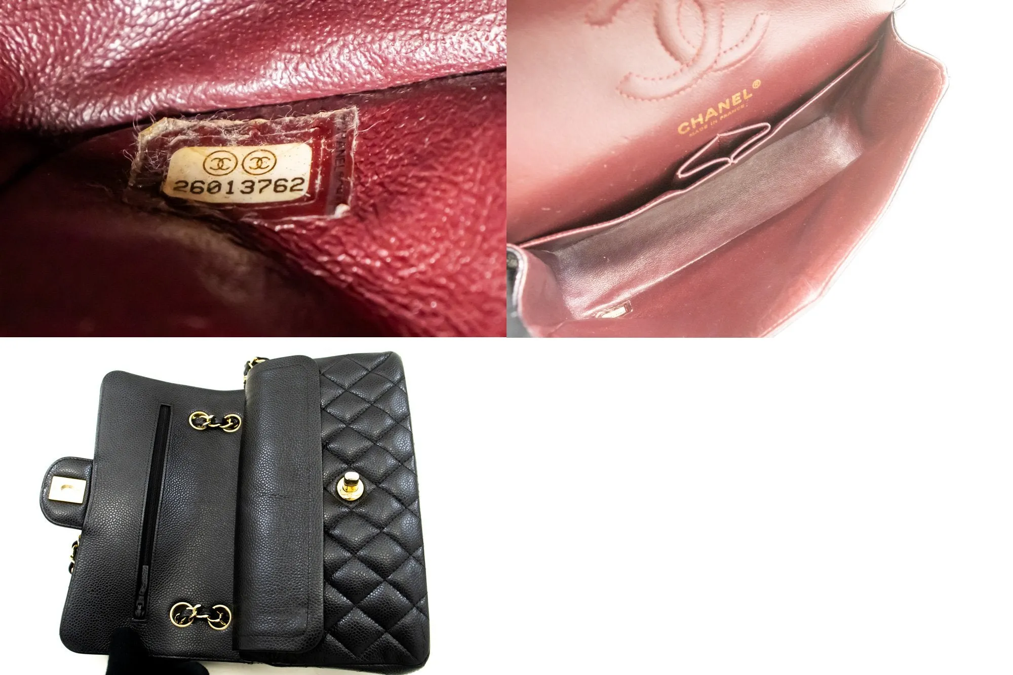 CHANEL Grained Calfskin Double Flap 9" Chain Shoulder Bag Black n49