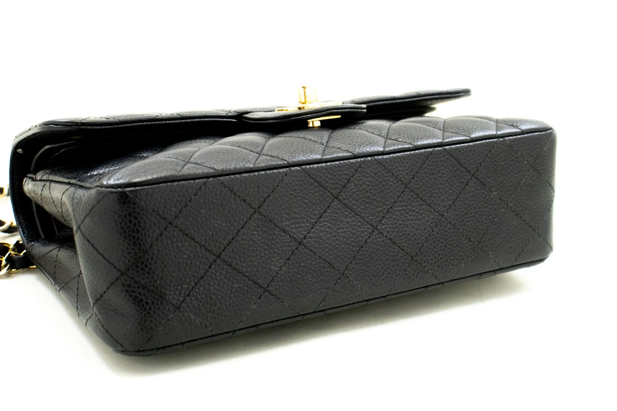 CHANEL Grained Calfskin Double Flap 9" Chain Shoulder Bag Black n49