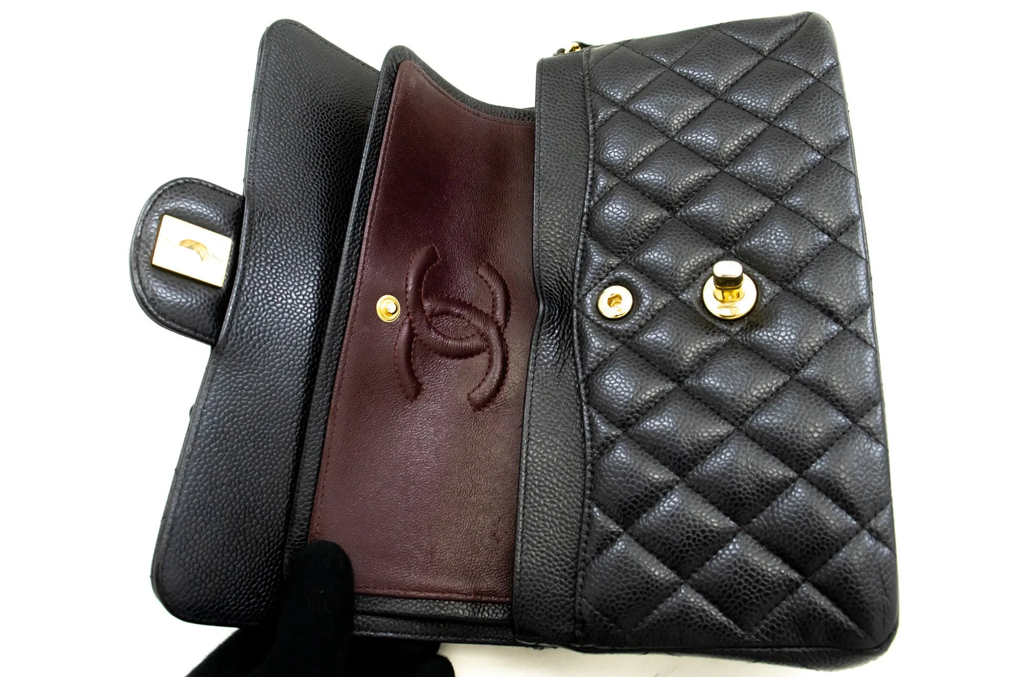 CHANEL Grained Calfskin Double Flap 9" Chain Shoulder Bag Black n49