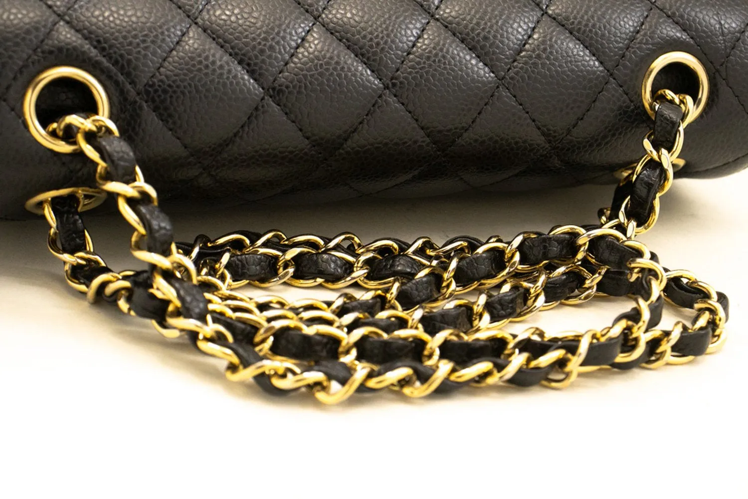 CHANEL Grained Calfskin Double Flap 9" Chain Shoulder Bag Black n49