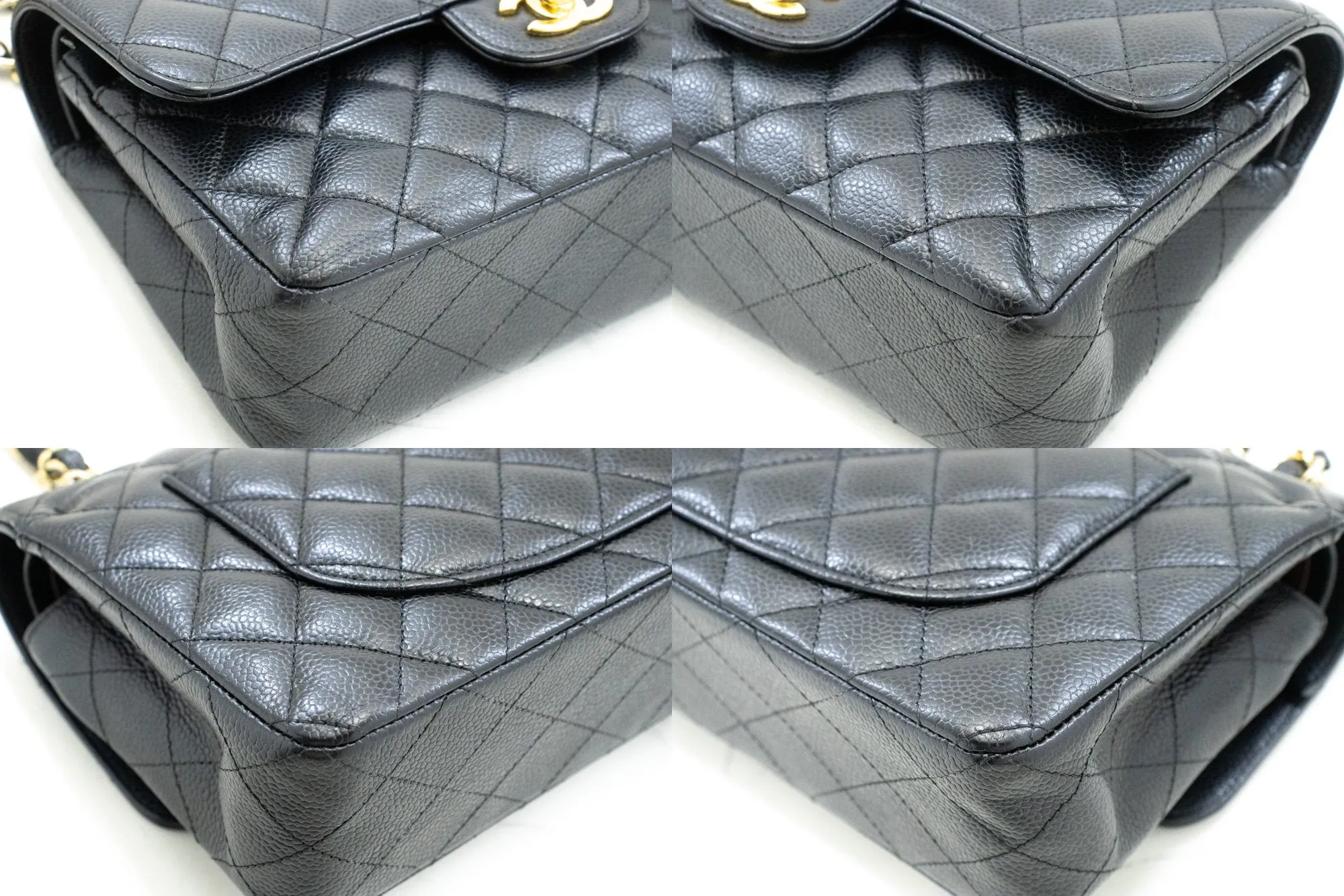CHANEL Grained Calfskin Double Flap 9" Chain Shoulder Bag Black n49