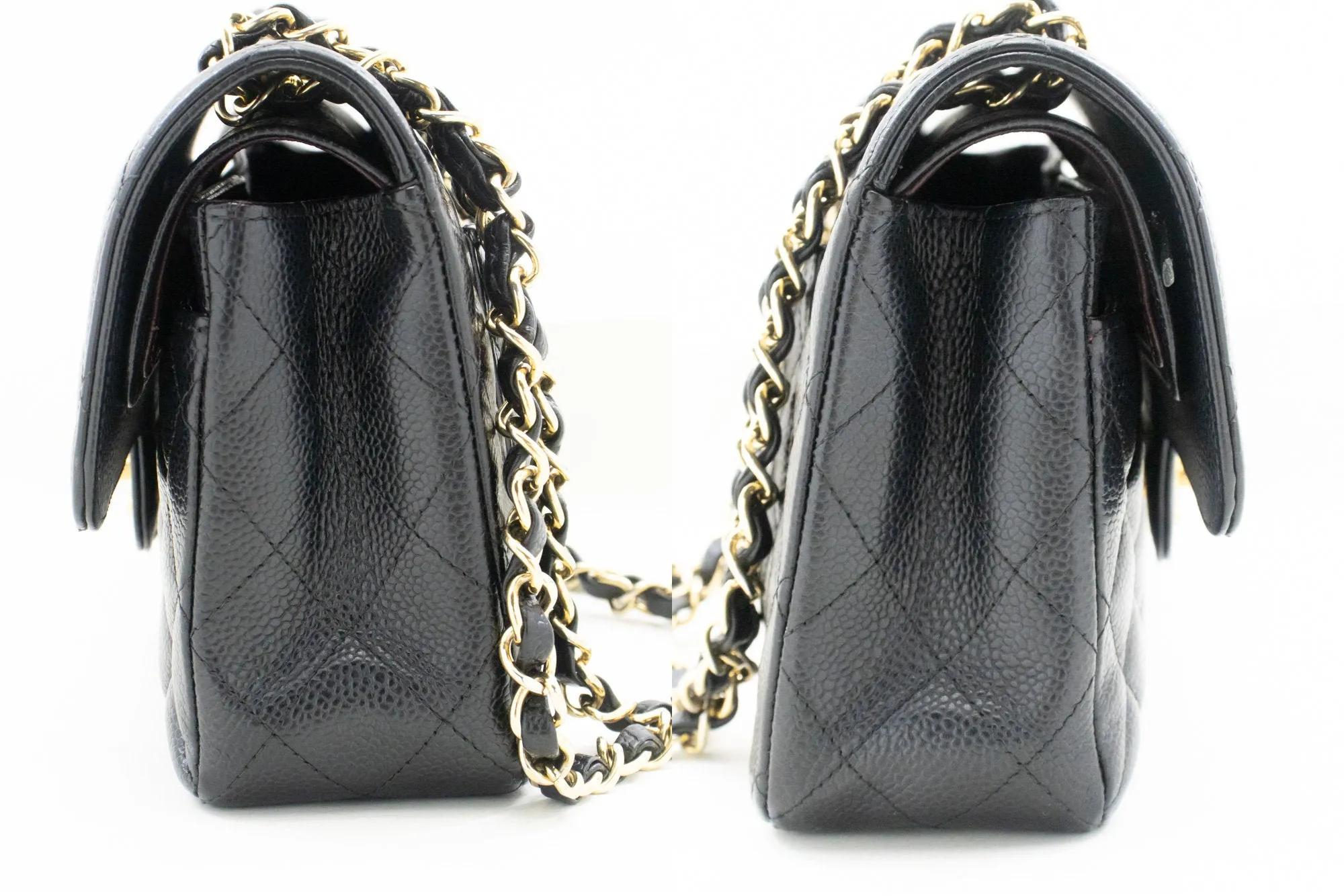 CHANEL Grained Calfskin Double Flap 9" Chain Shoulder Bag Black n49