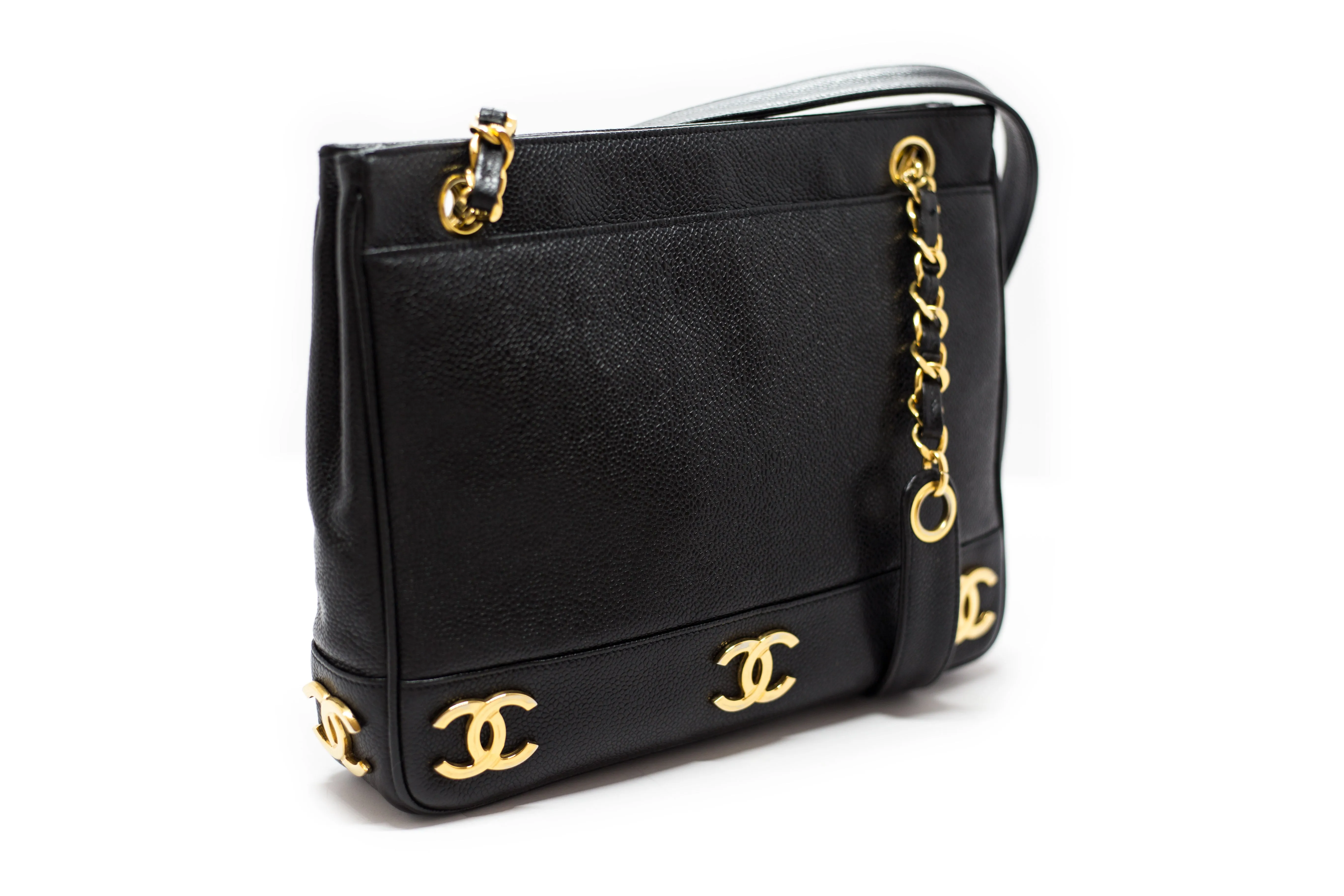 Chanel Vintage Black Caviar Multi Emblem Tote